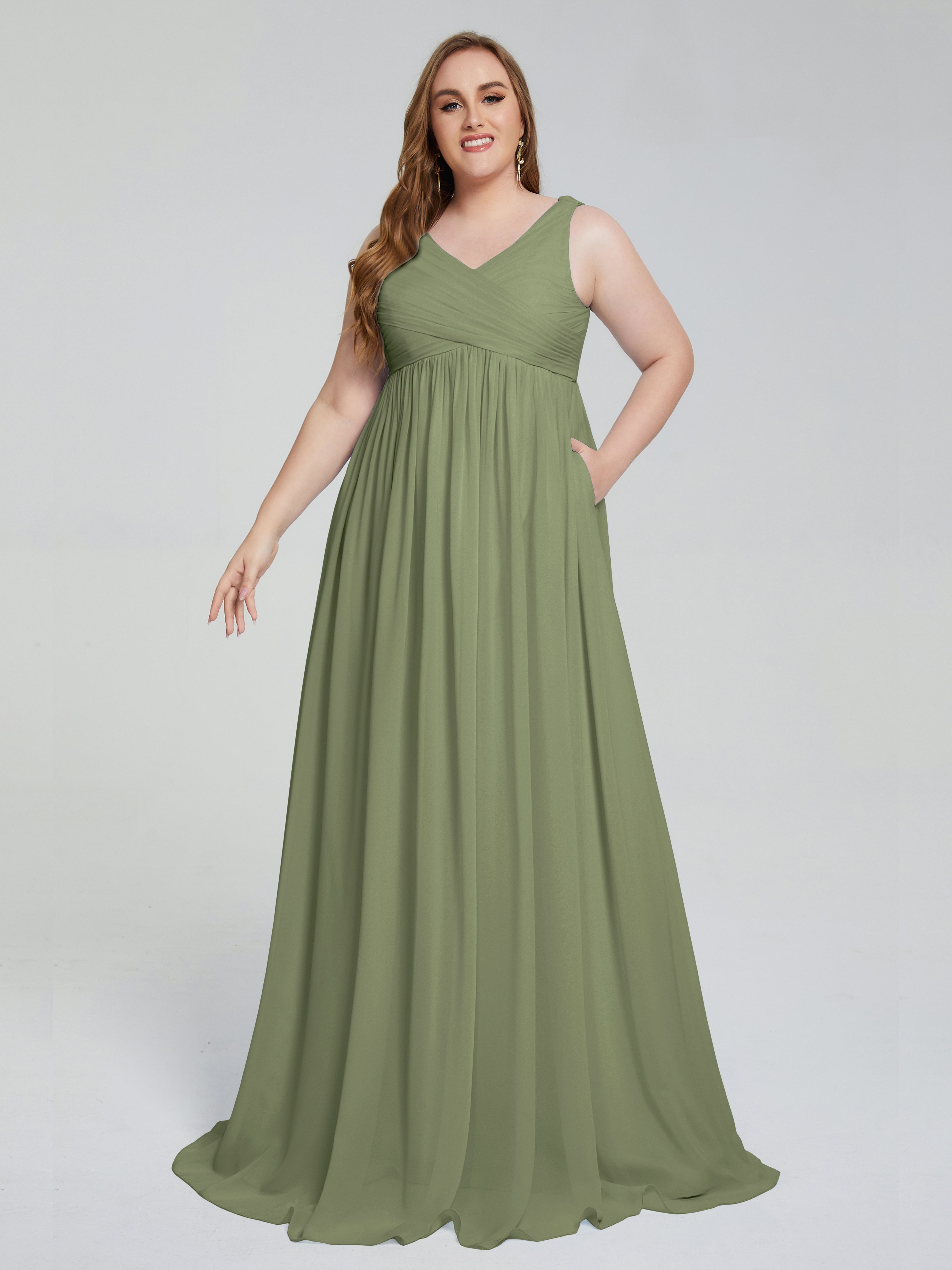Angelina Sleeveless Plus Size Chiffon Long Bridesmaid Dresses