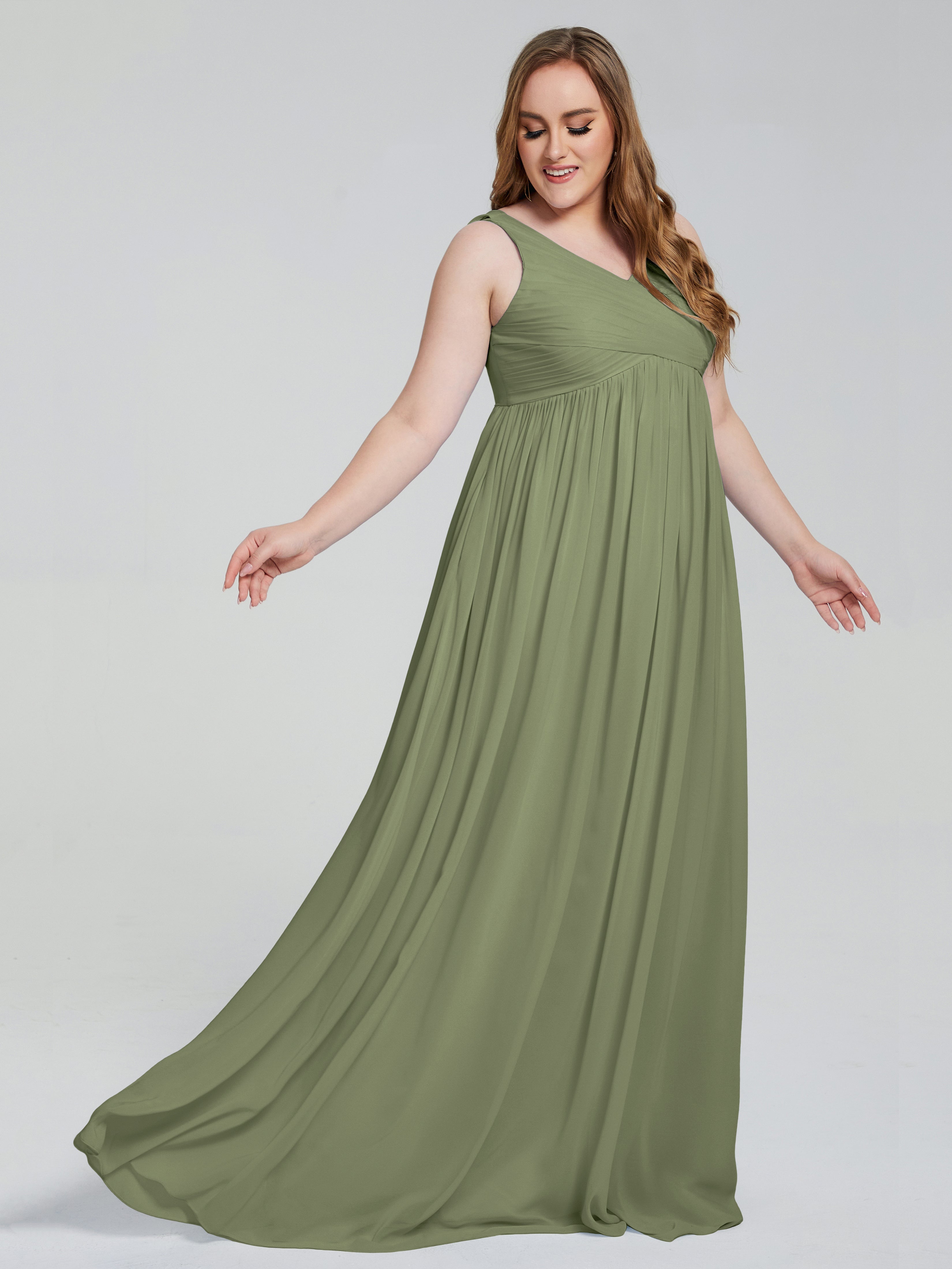 Angelina Sleeveless Plus Size Chiffon Long Bridesmaid Dresses