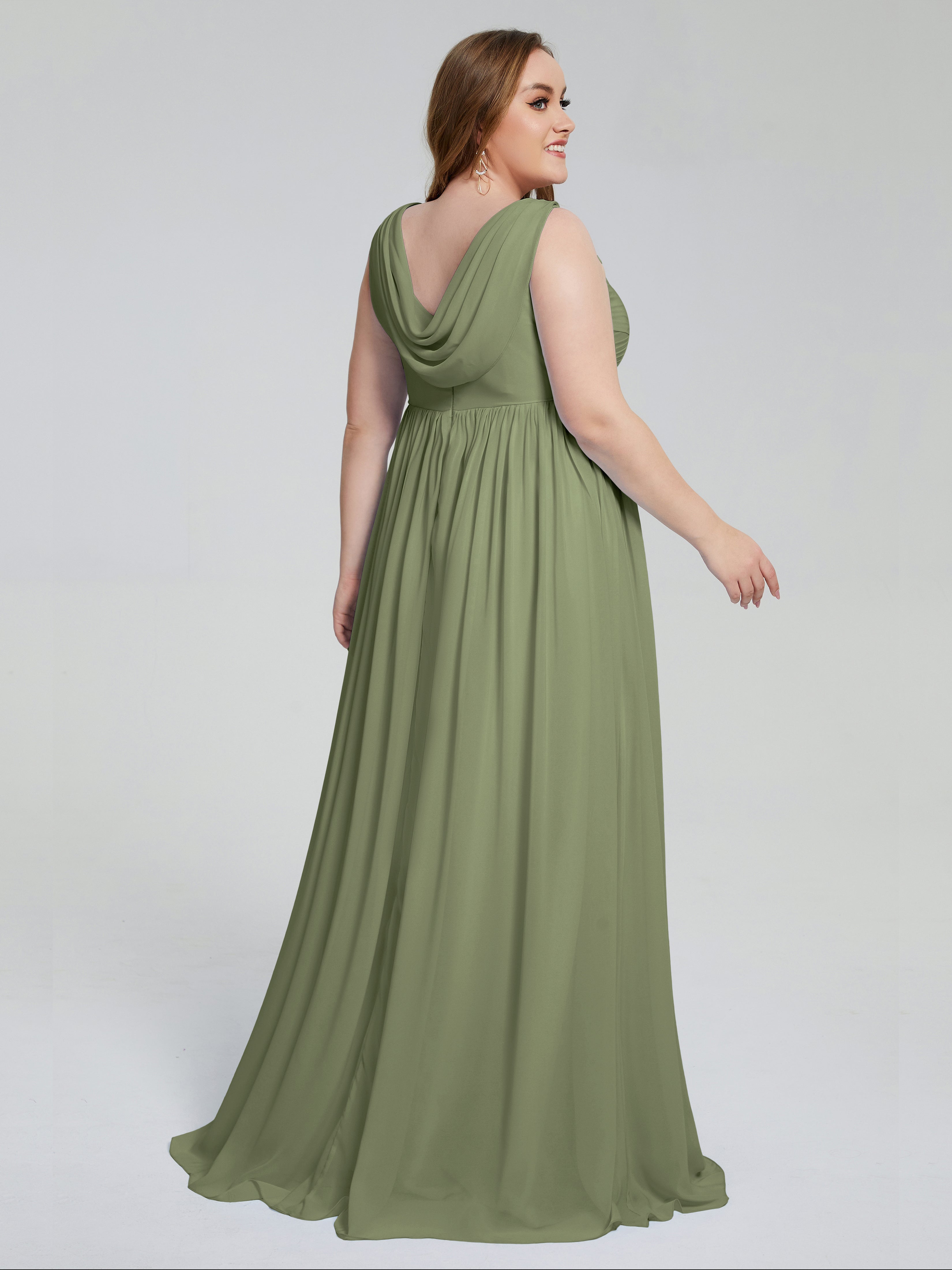 Angelina Sleeveless Plus Size Chiffon Long Bridesmaid Dresses