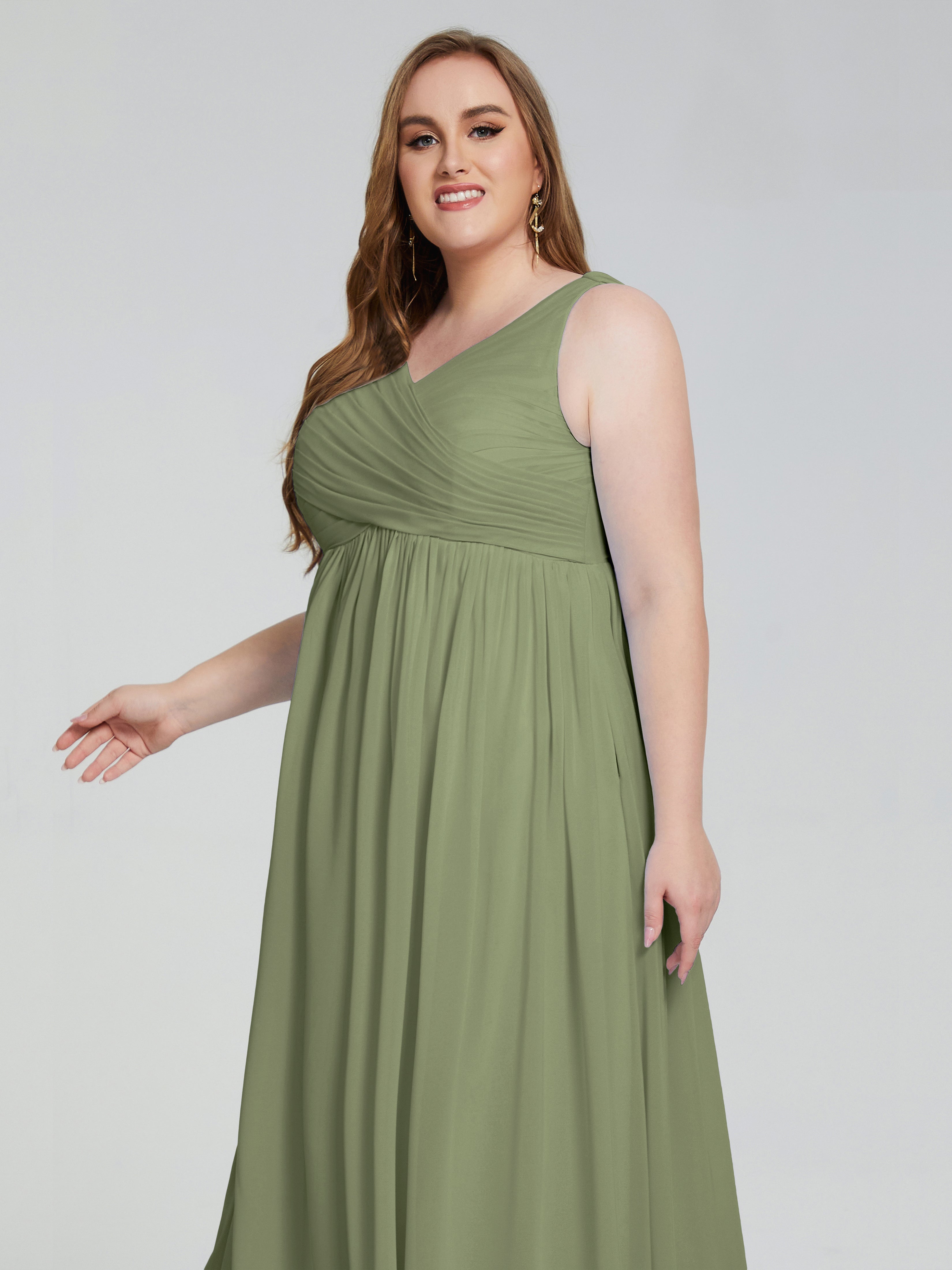Angelina Sleeveless Plus Size Chiffon Long Bridesmaid Dresses
