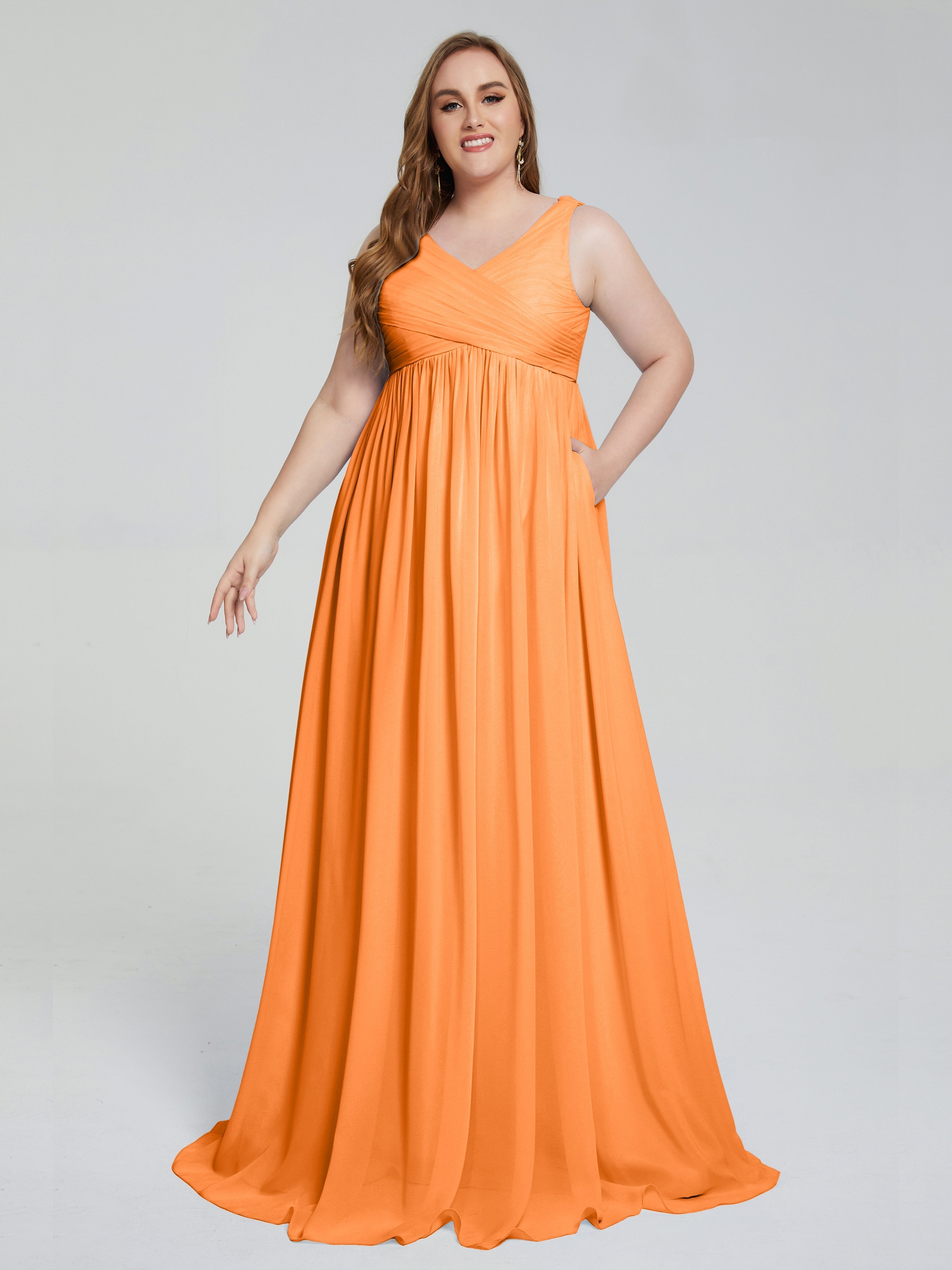 Angelina Sleeveless Plus Size Chiffon Long Bridesmaid Dresses