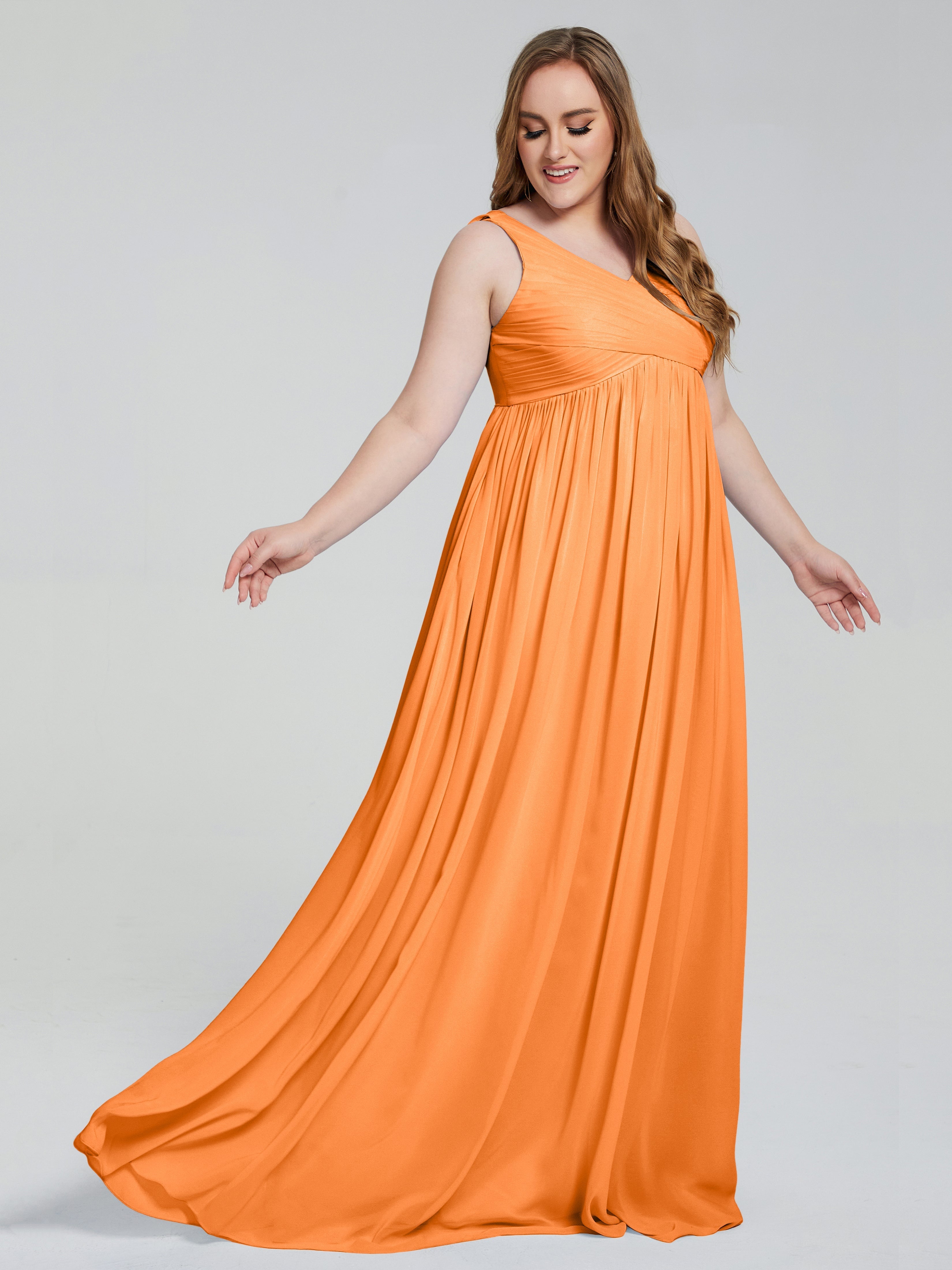 Angelina Sleeveless Plus Size Chiffon Long Bridesmaid Dresses