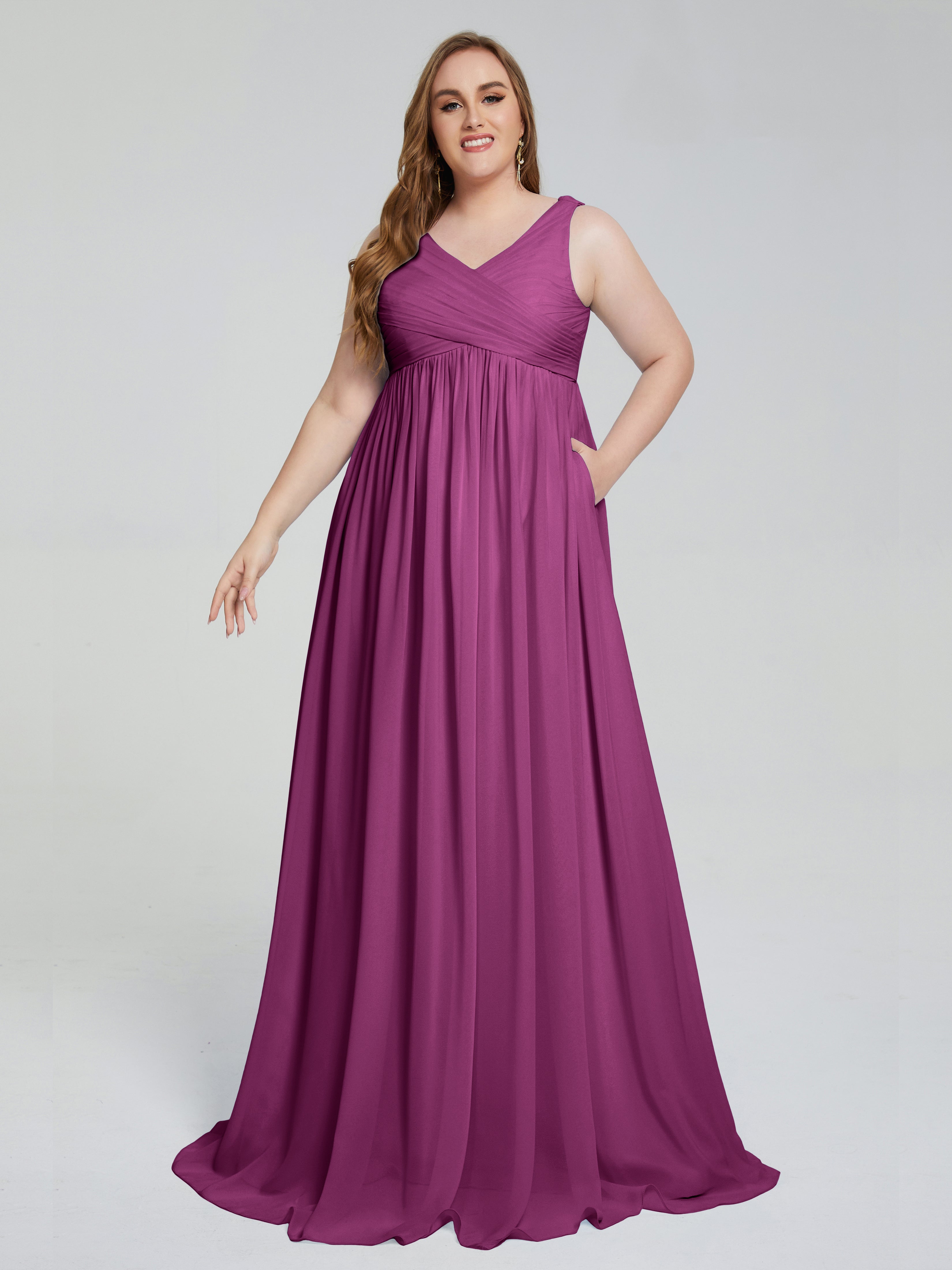 Angelina Sleeveless Plus Size Chiffon Long Bridesmaid Dresses