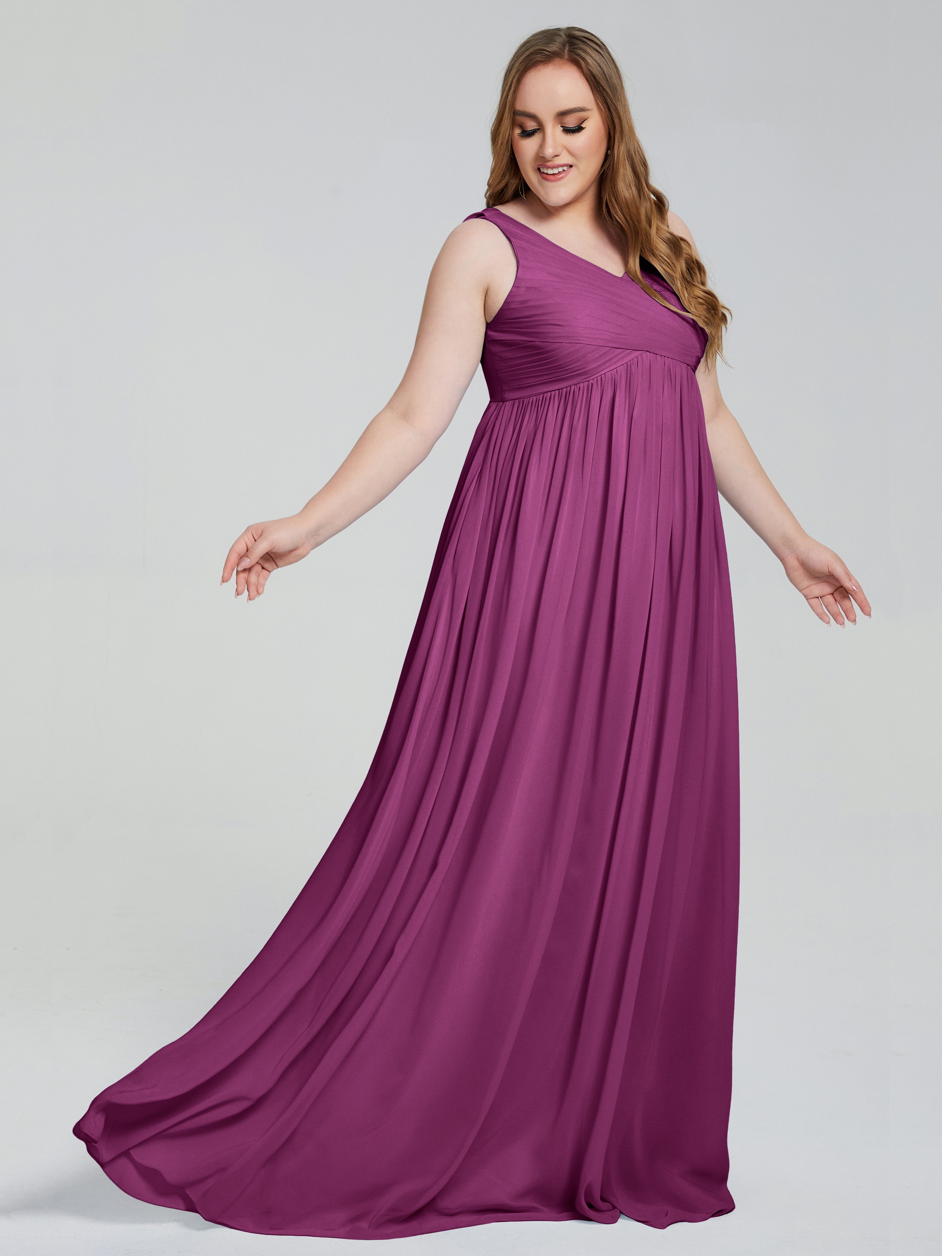 Angelina Sleeveless Plus Size Chiffon Long Bridesmaid Dresses