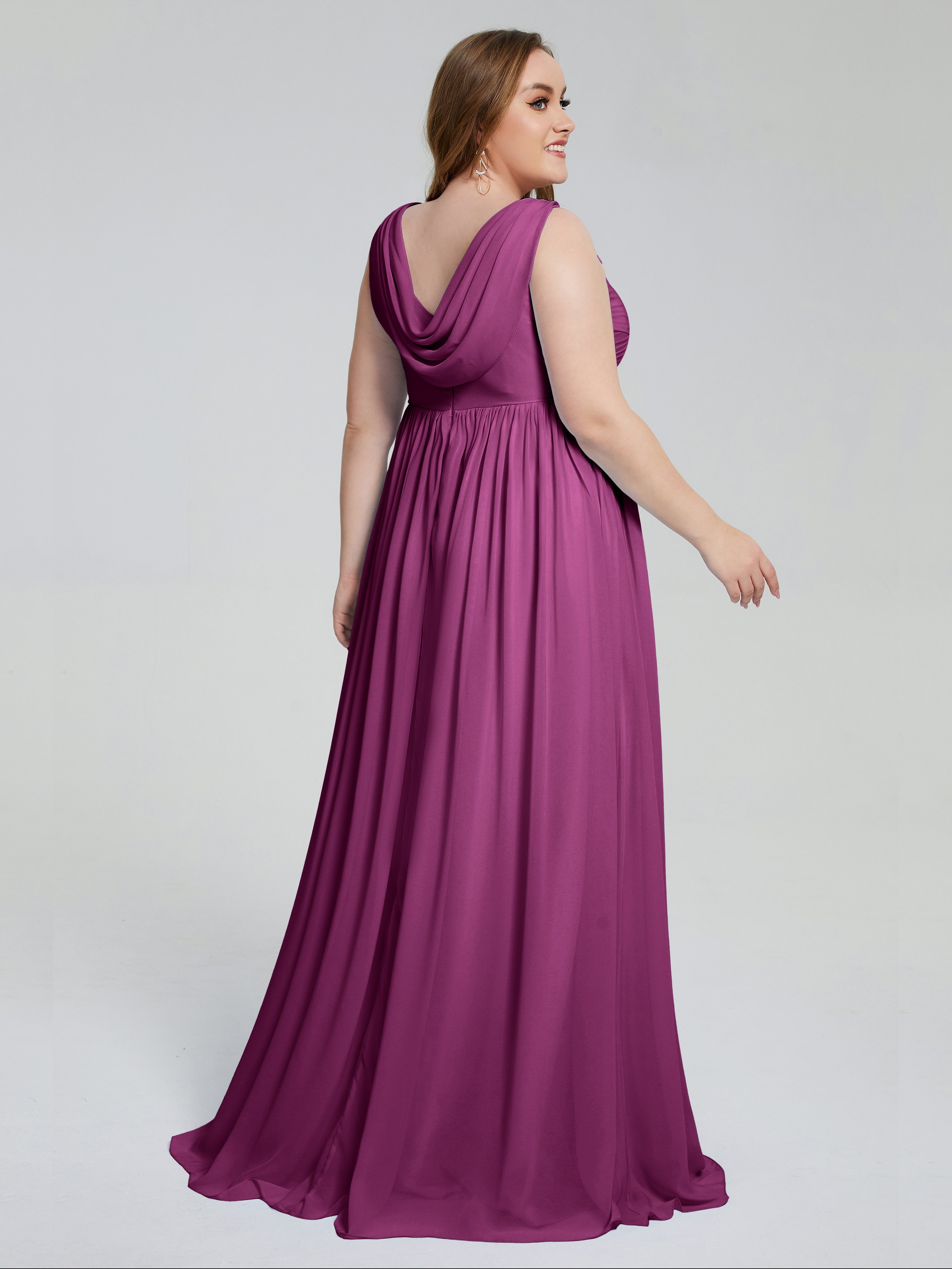Angelina Sleeveless Plus Size Chiffon Long Bridesmaid Dresses