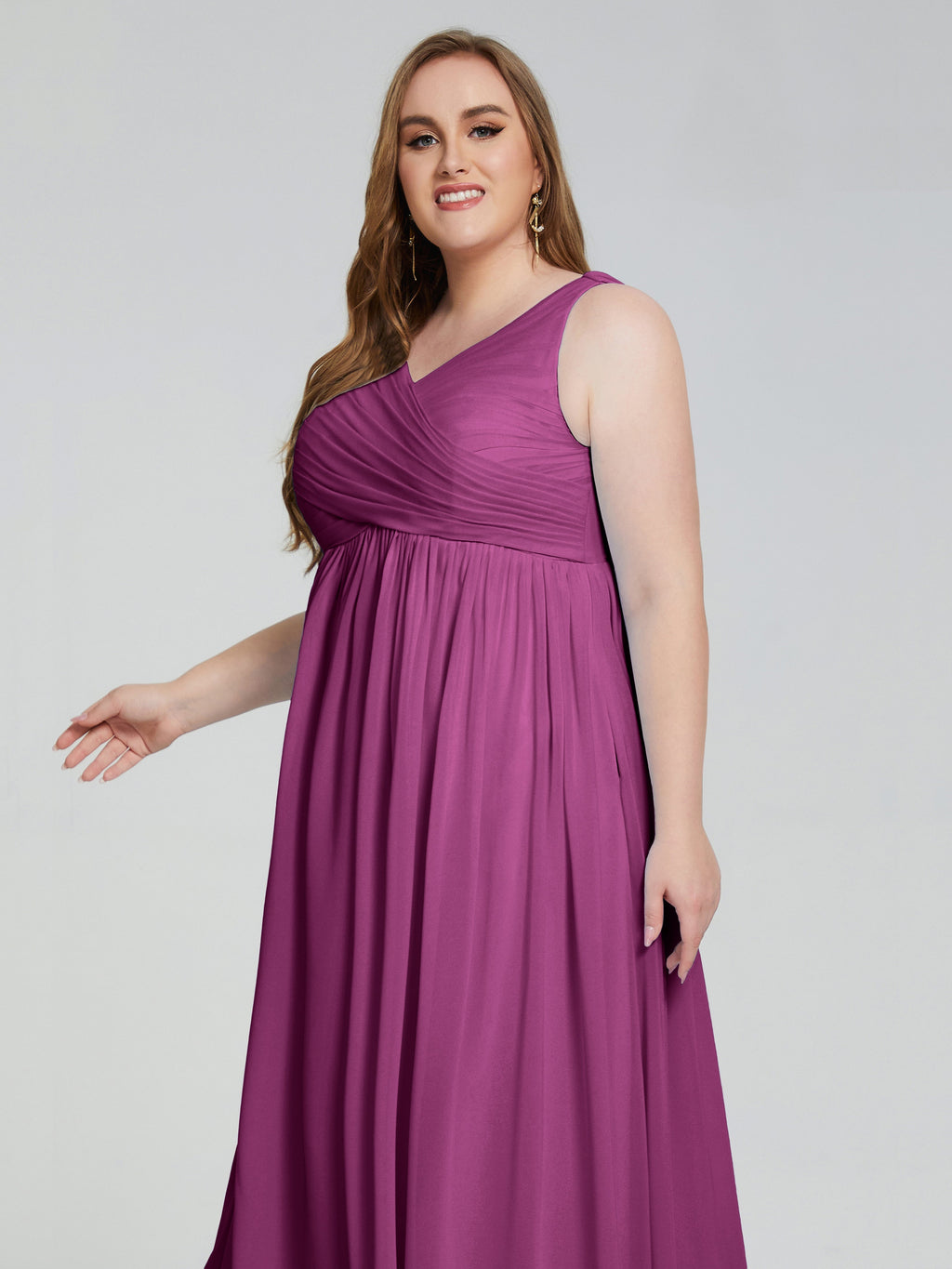 Angelina Sleeveless Plus Size Chiffon Long Bridesmaid Dresses