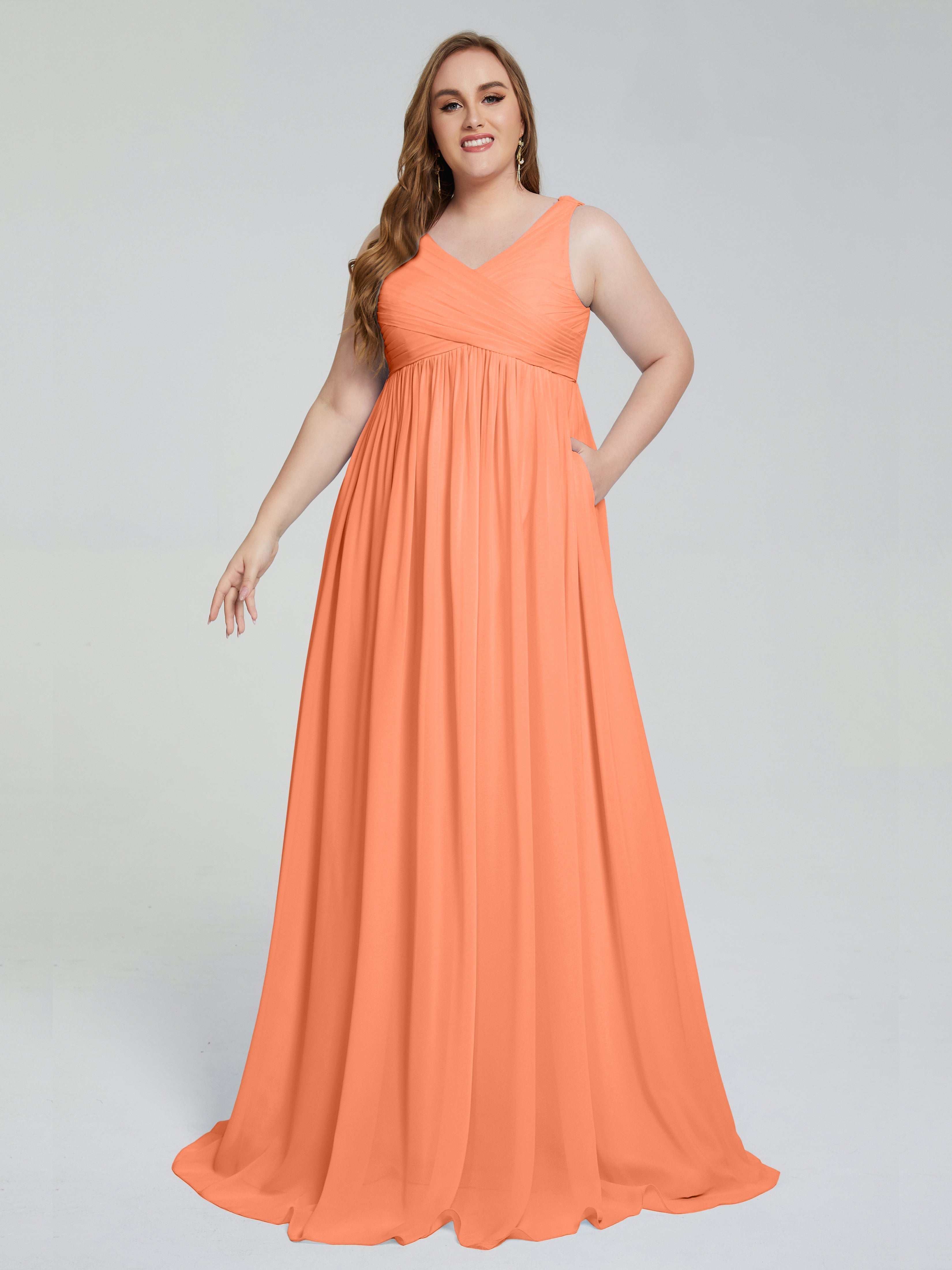 Angelina Sleeveless Plus Size Chiffon Long Bridesmaid Dresses