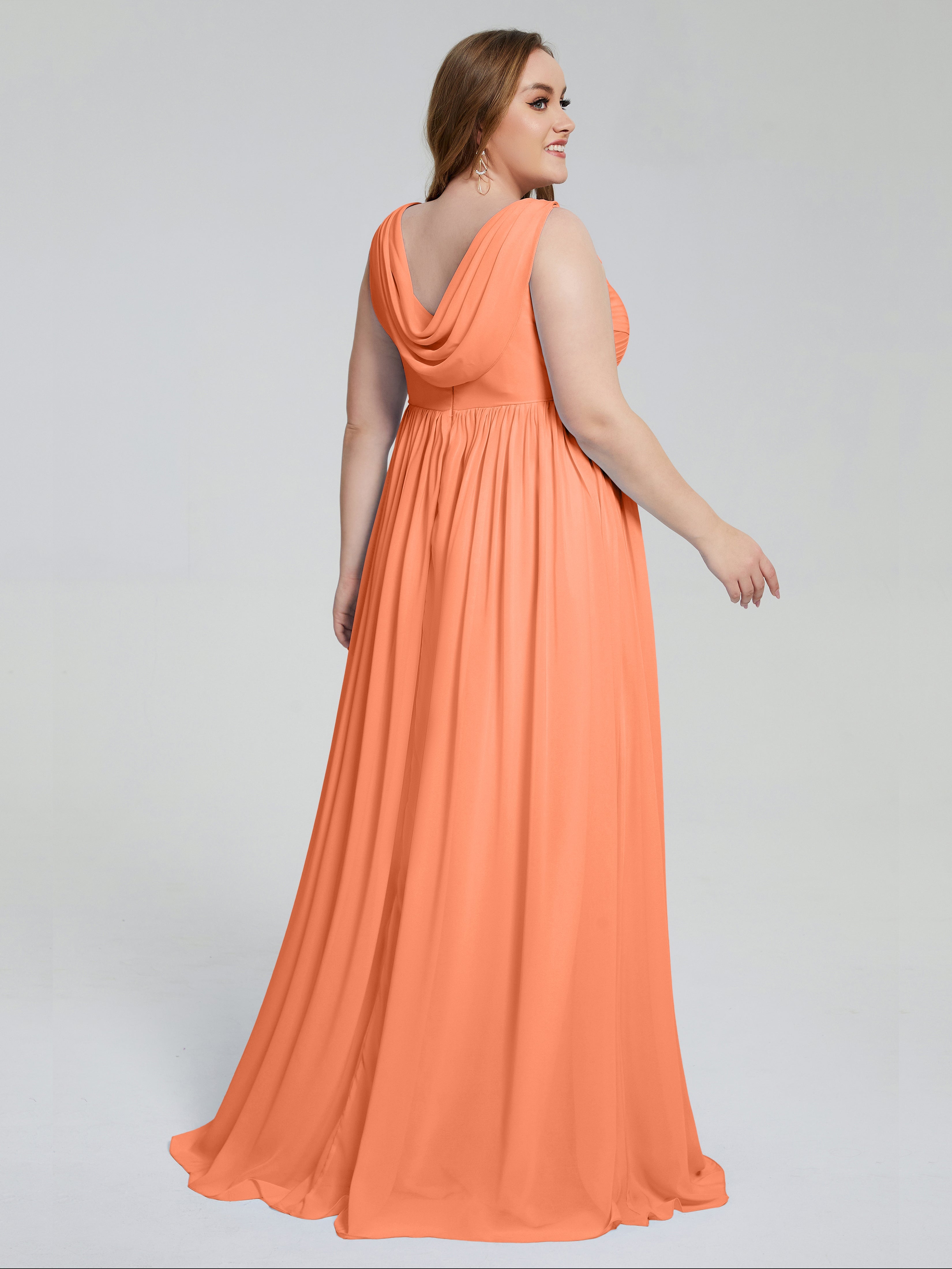 Angelina Sleeveless Plus Size Chiffon Long Bridesmaid Dresses