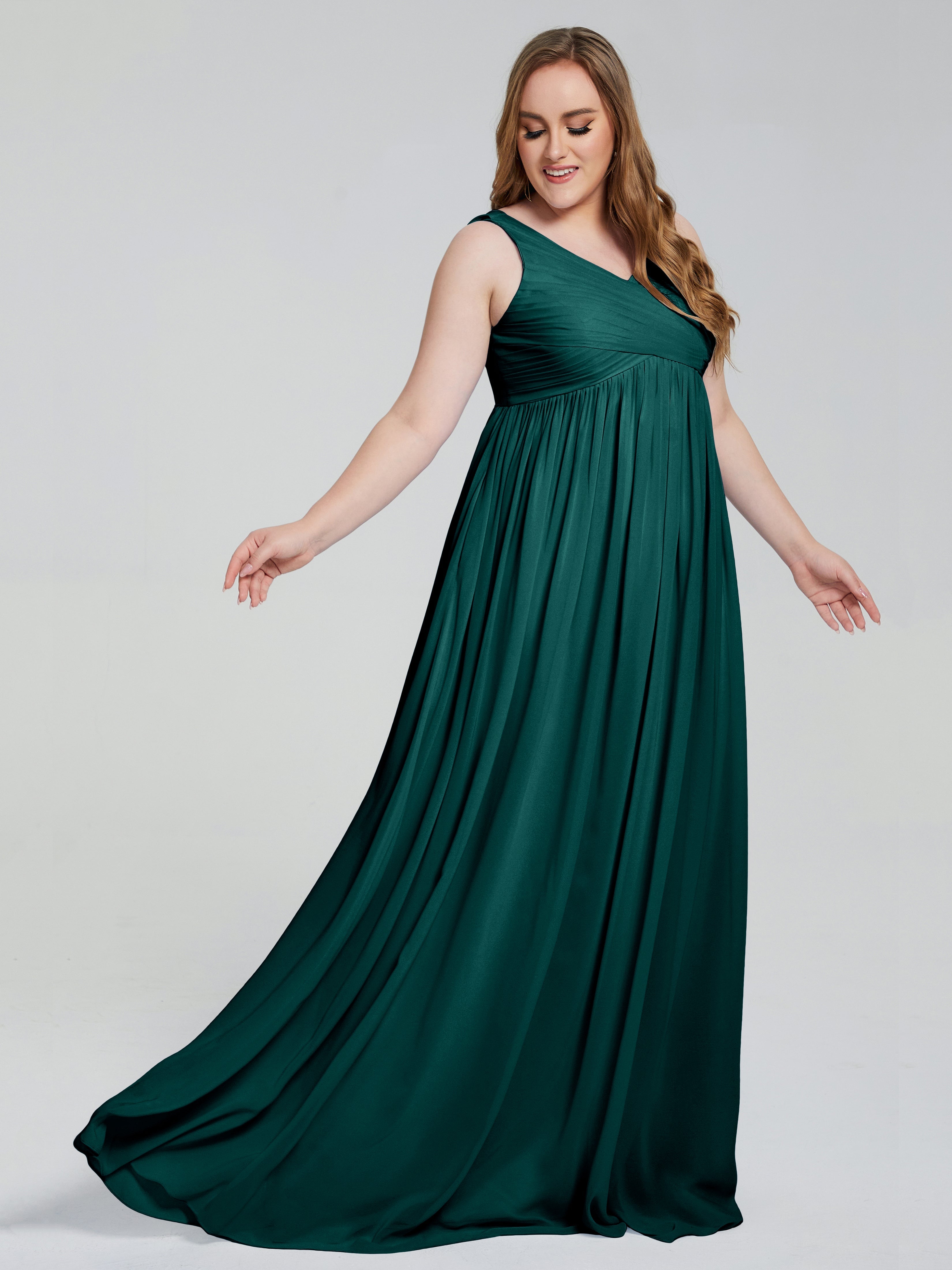 Angelina Sleeveless Plus Size Chiffon Long Bridesmaid Dresses
