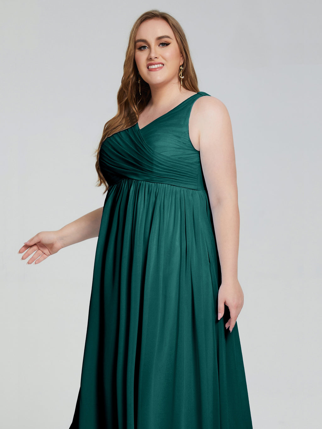 Angelina Sleeveless Plus Size Chiffon Long Bridesmaid Dresses