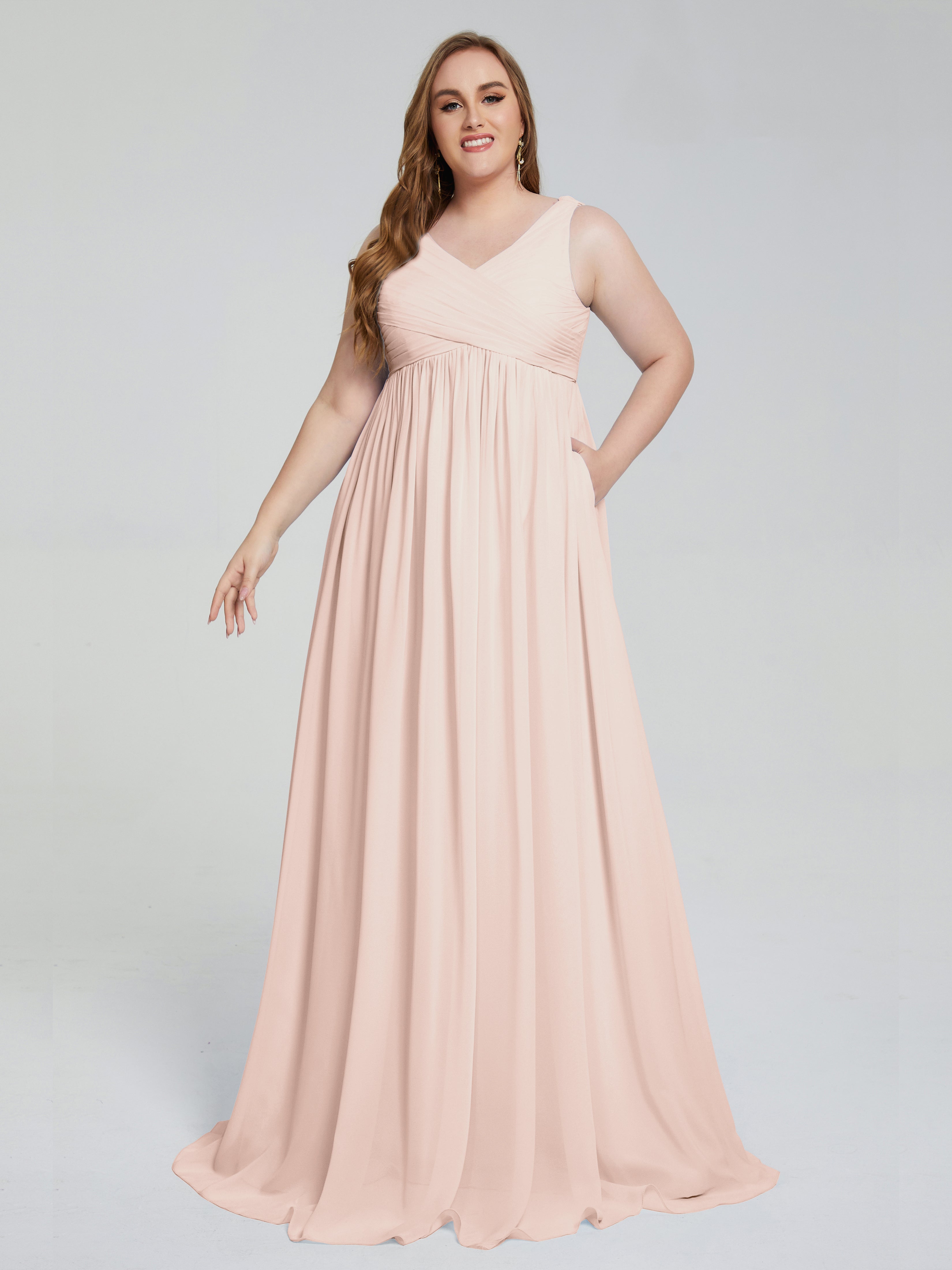 Angelina Sleeveless Plus Size Chiffon Long Bridesmaid Dresses