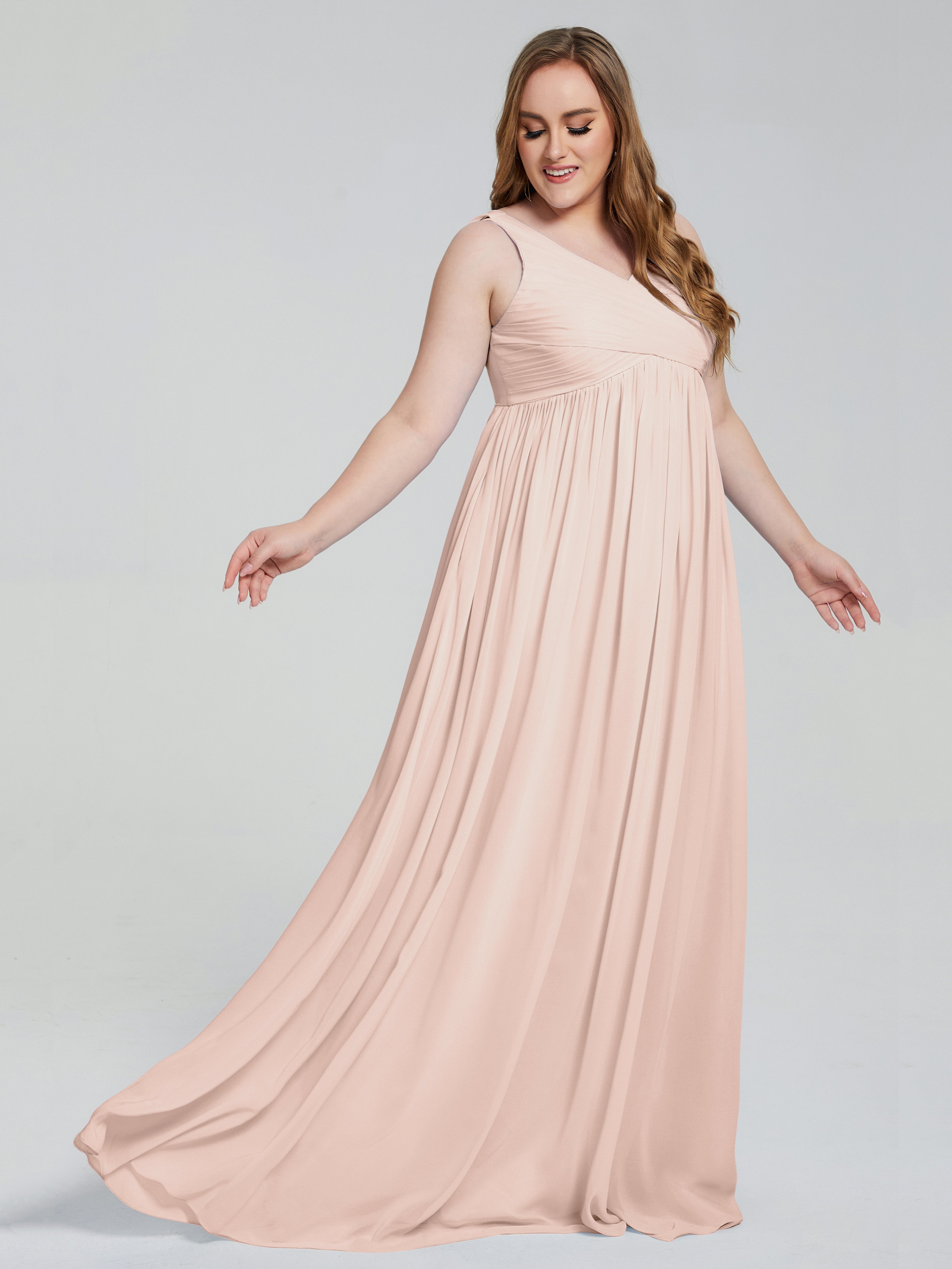 Angelina Sleeveless Plus Size Chiffon Long Bridesmaid Dresses