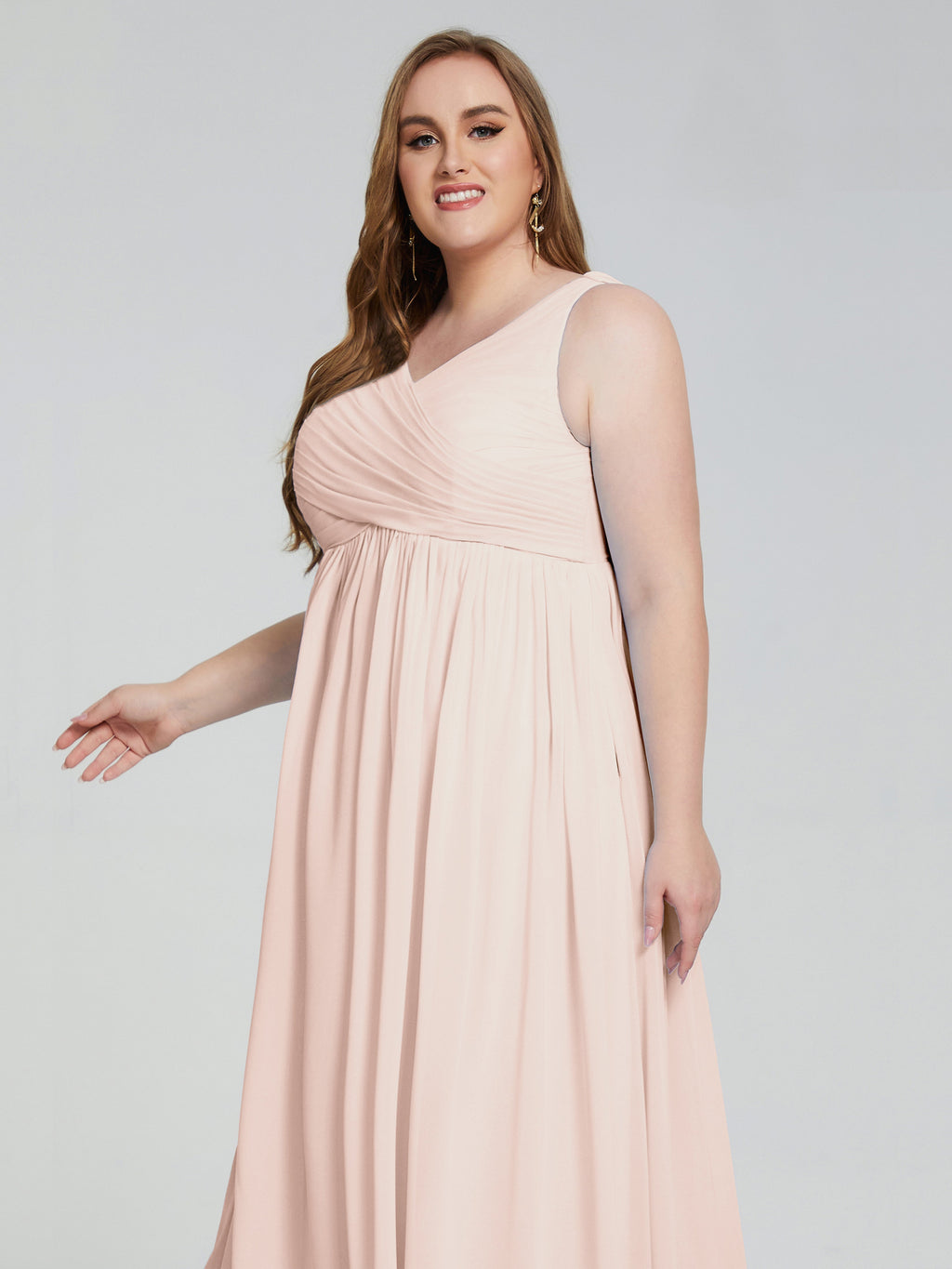 Angelina Sleeveless Plus Size Chiffon Long Bridesmaid Dresses