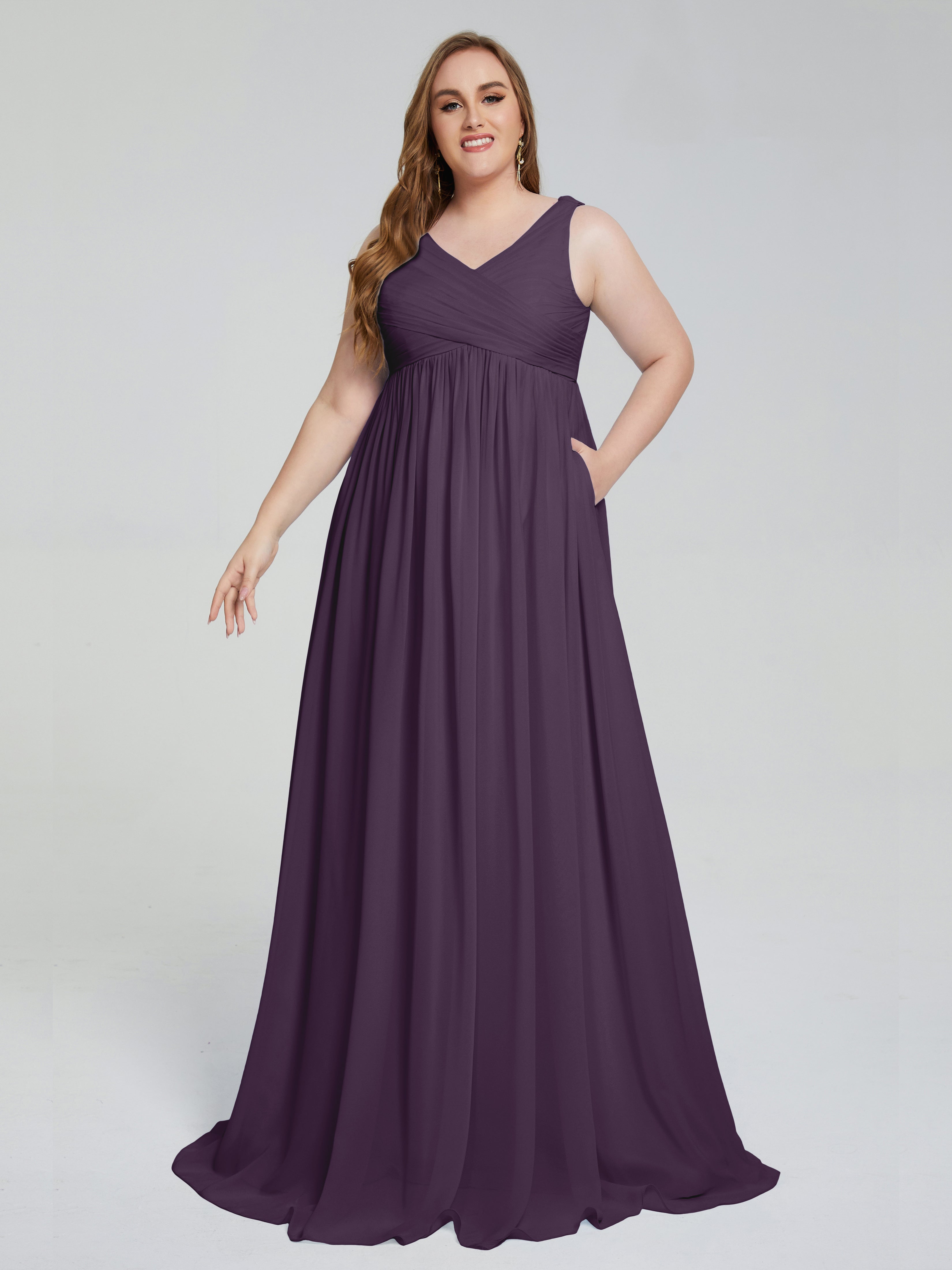 Angelina Sleeveless Plus Size Chiffon Long Bridesmaid Dresses