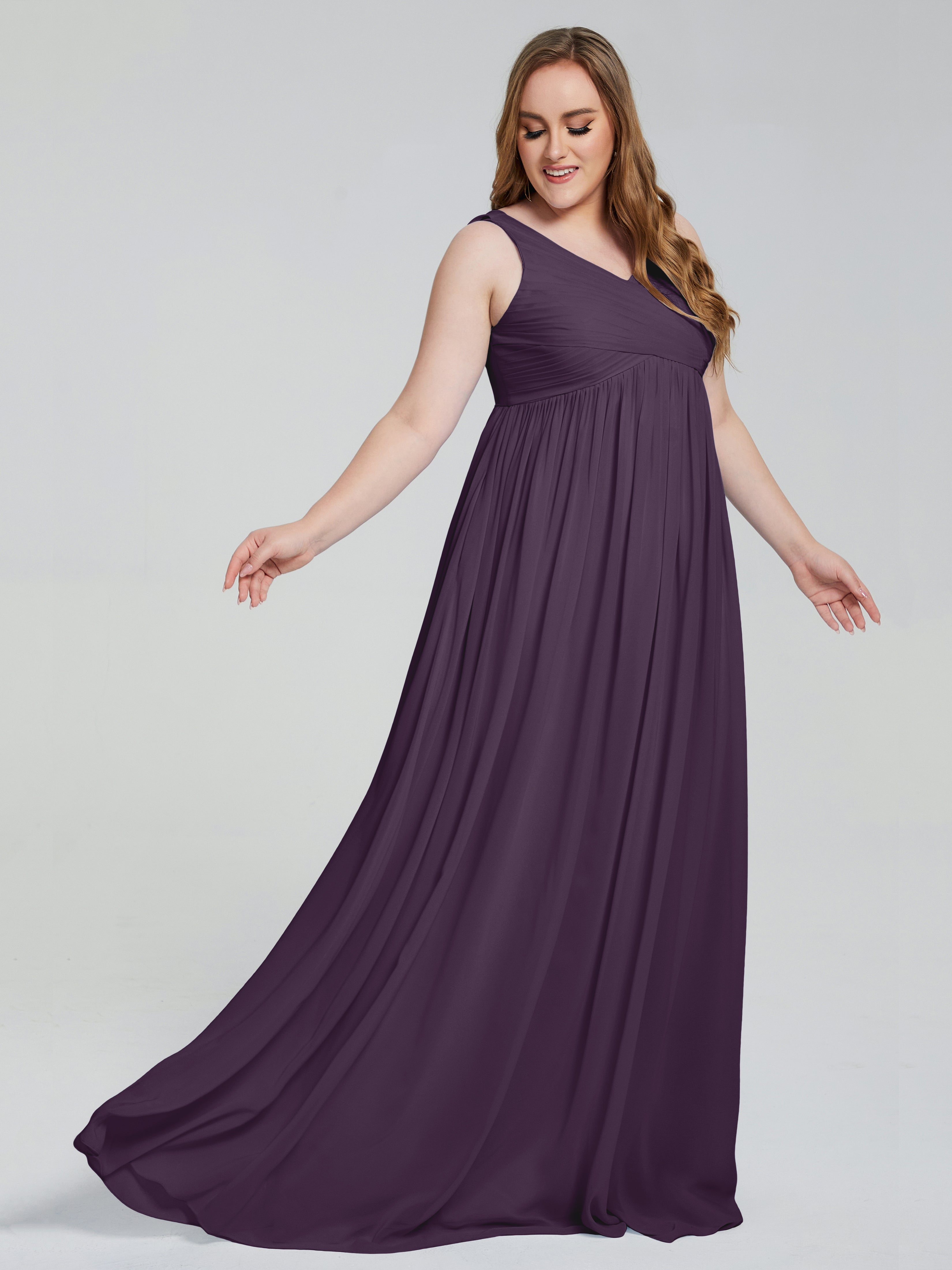 Angelina Sleeveless Plus Size Chiffon Long Bridesmaid Dresses