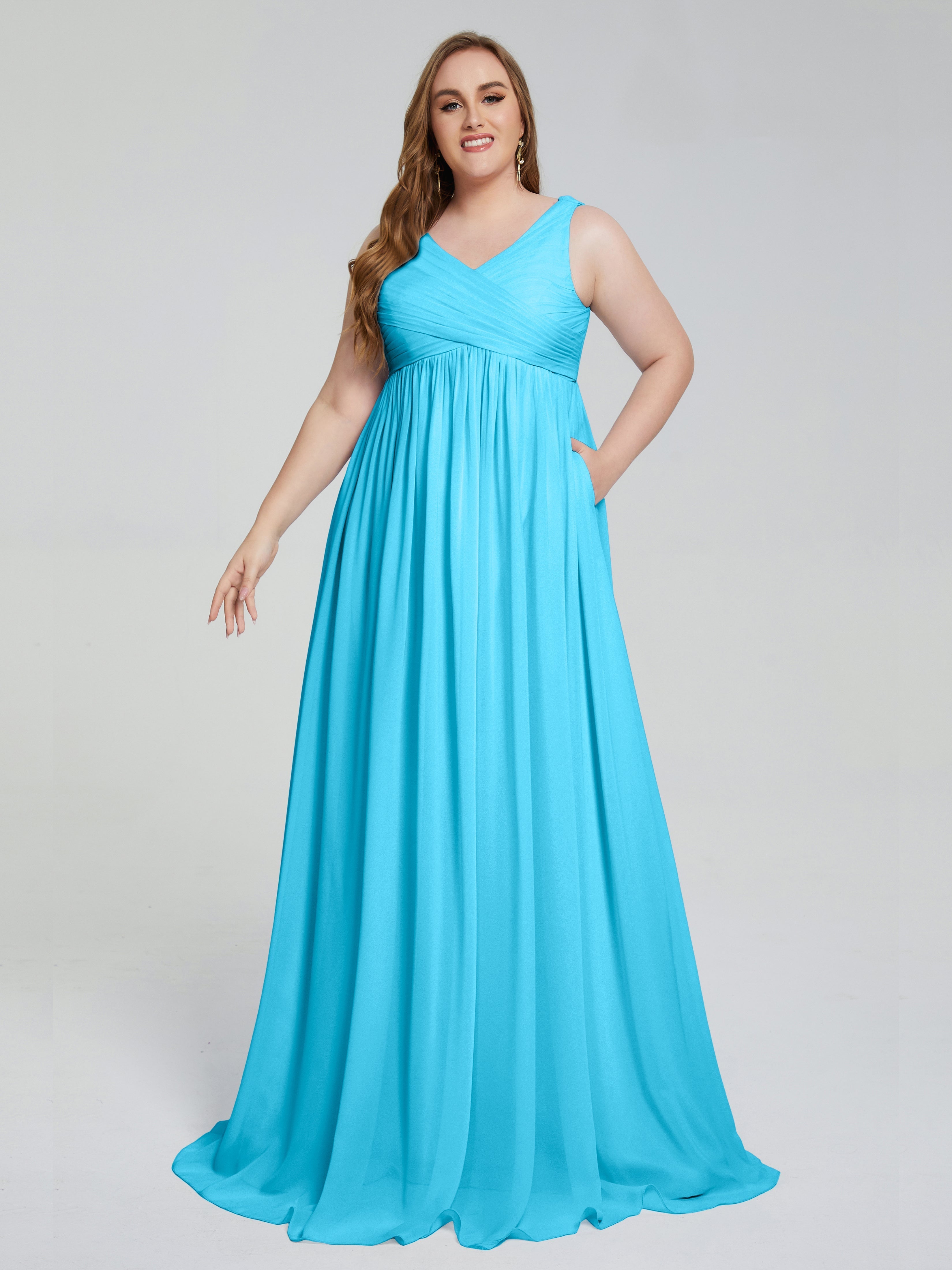 Angelina Sleeveless Plus Size Chiffon Long Bridesmaid Dresses