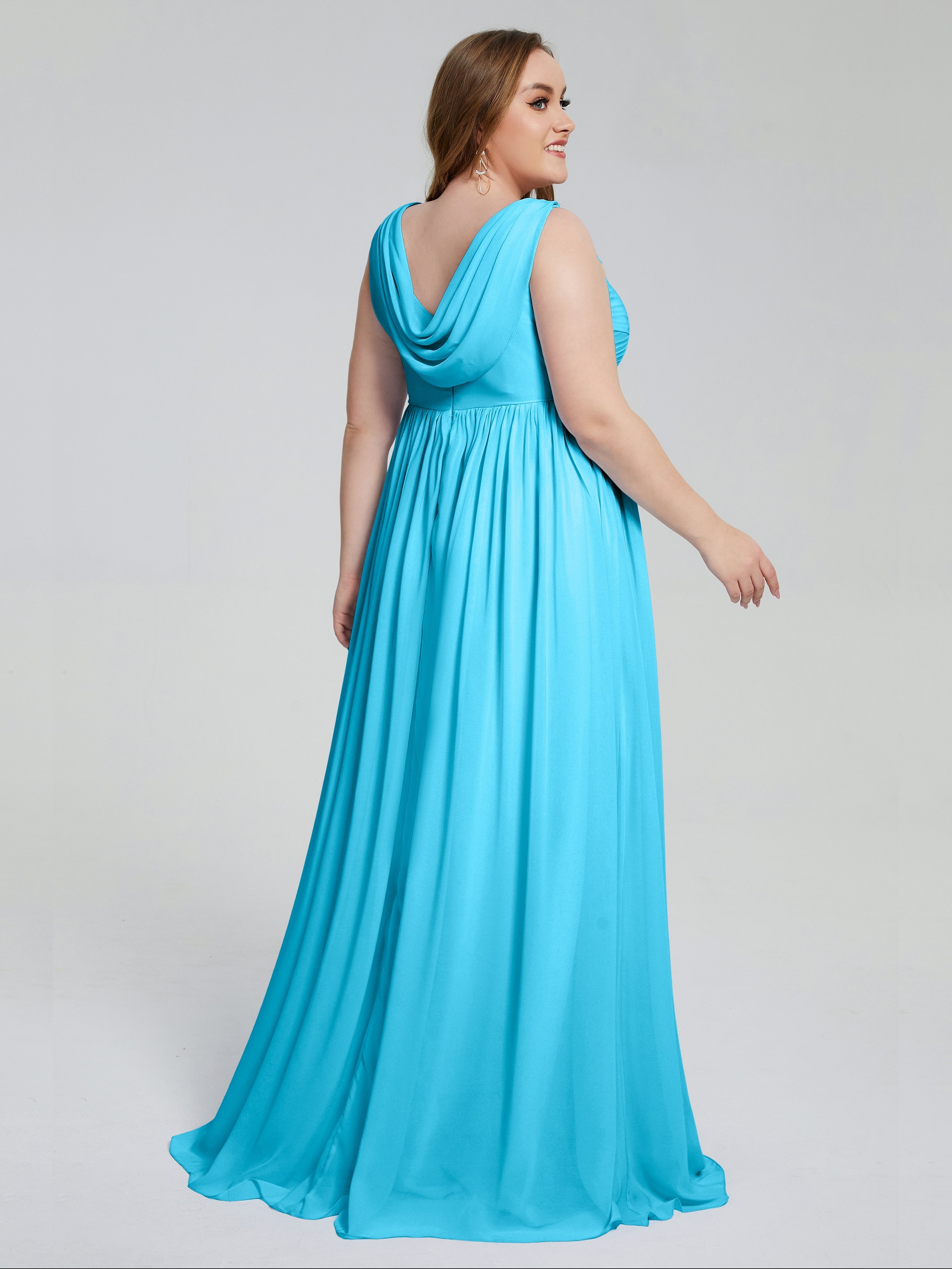 Angelina Sleeveless Plus Size Chiffon Long Bridesmaid Dresses