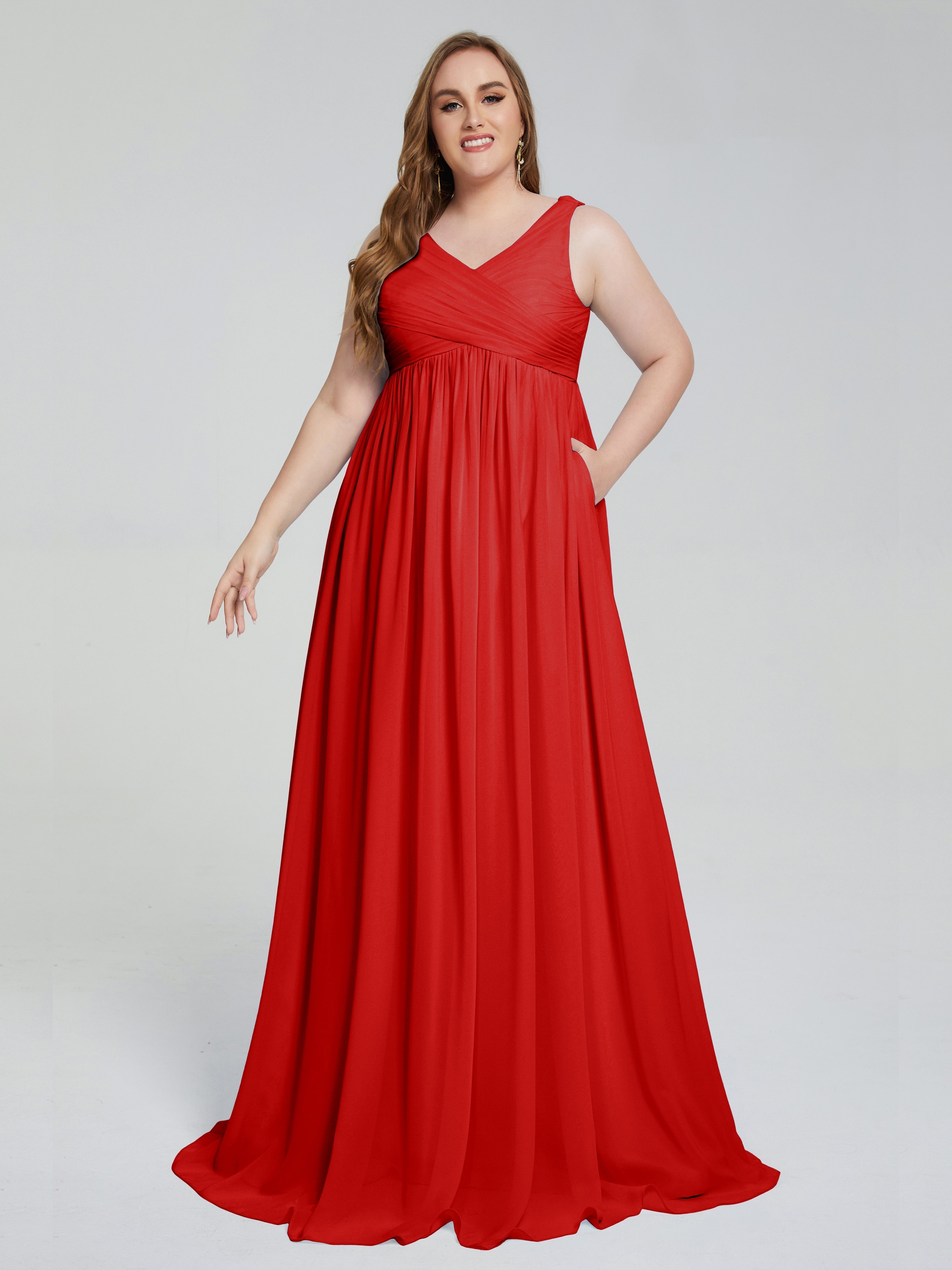 Angelina Sleeveless Plus Size Chiffon Long Bridesmaid Dresses