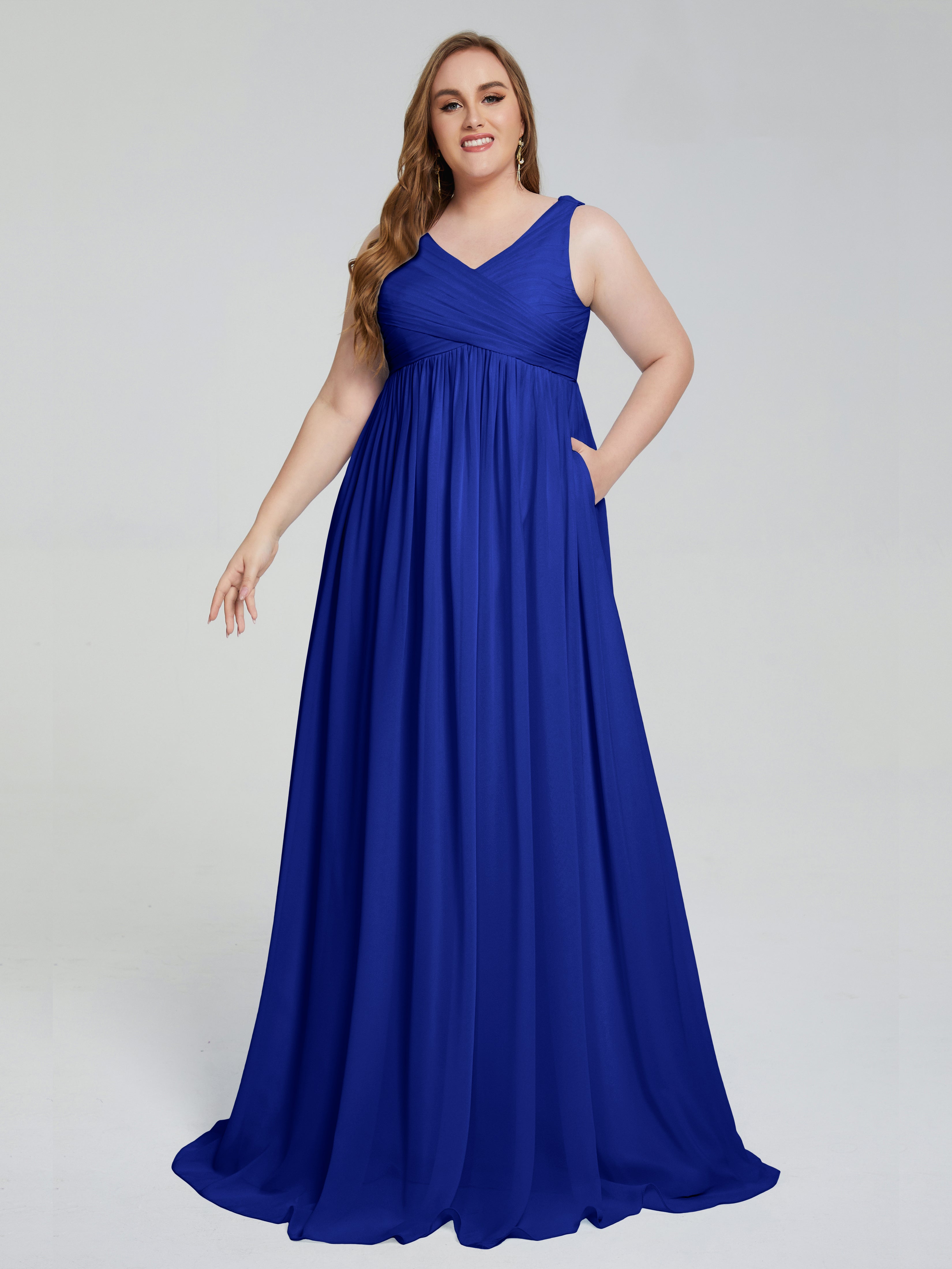 Angelina Sleeveless Plus Size Chiffon Long Bridesmaid Dresses