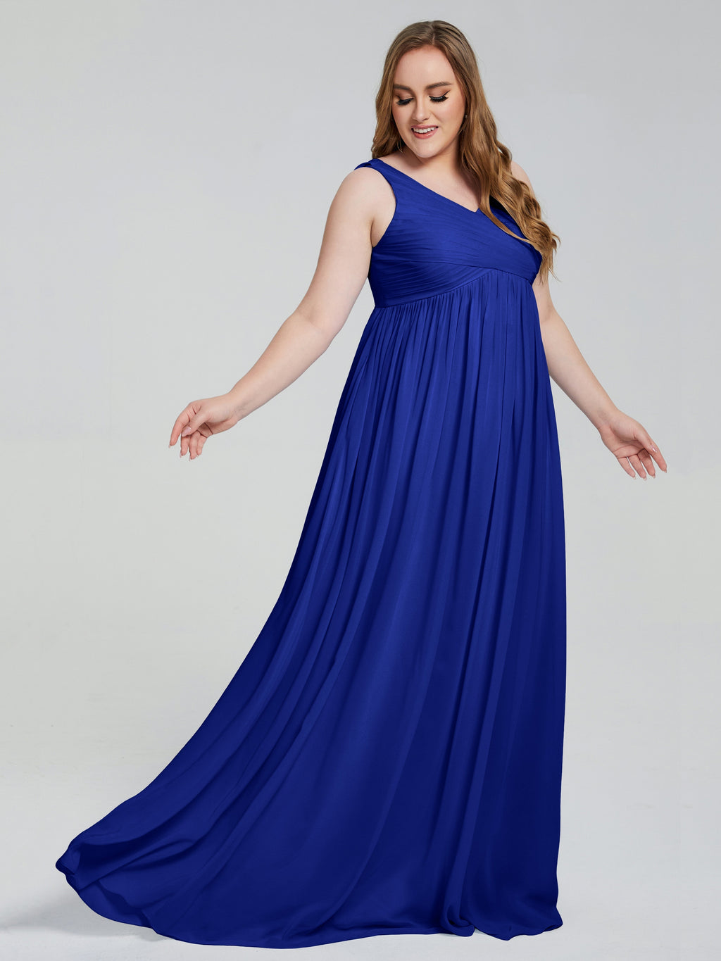 Angelina Sleeveless Plus Size Chiffon Long Bridesmaid Dresses