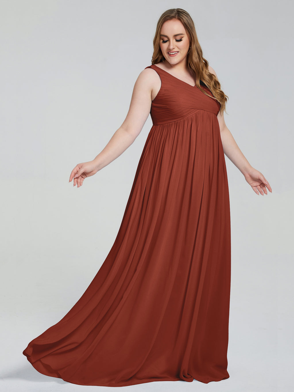 Angelina Sleeveless Plus Size Chiffon Long Bridesmaid Dresses