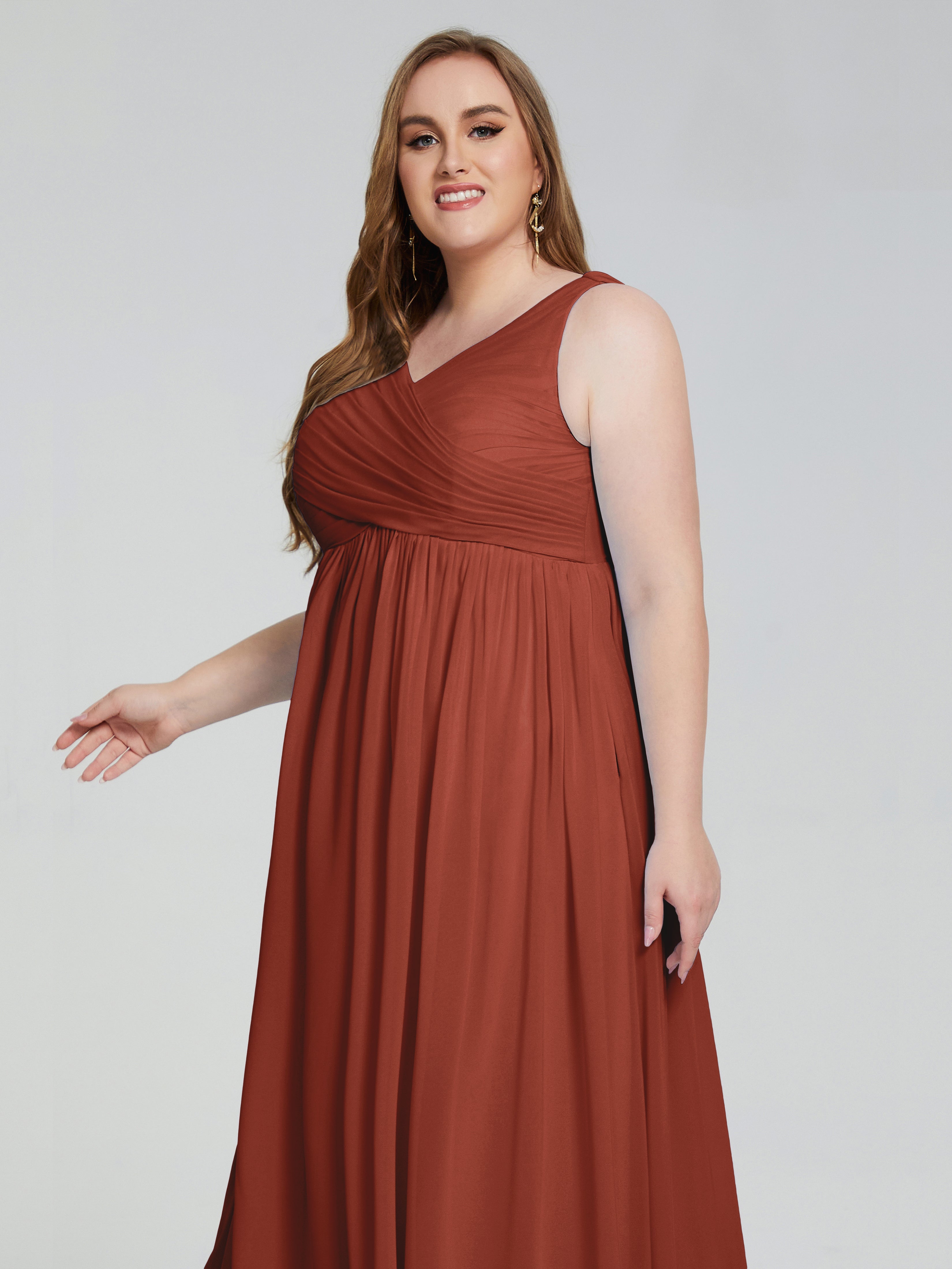 Angelina Sleeveless Plus Size Chiffon Long Bridesmaid Dresses