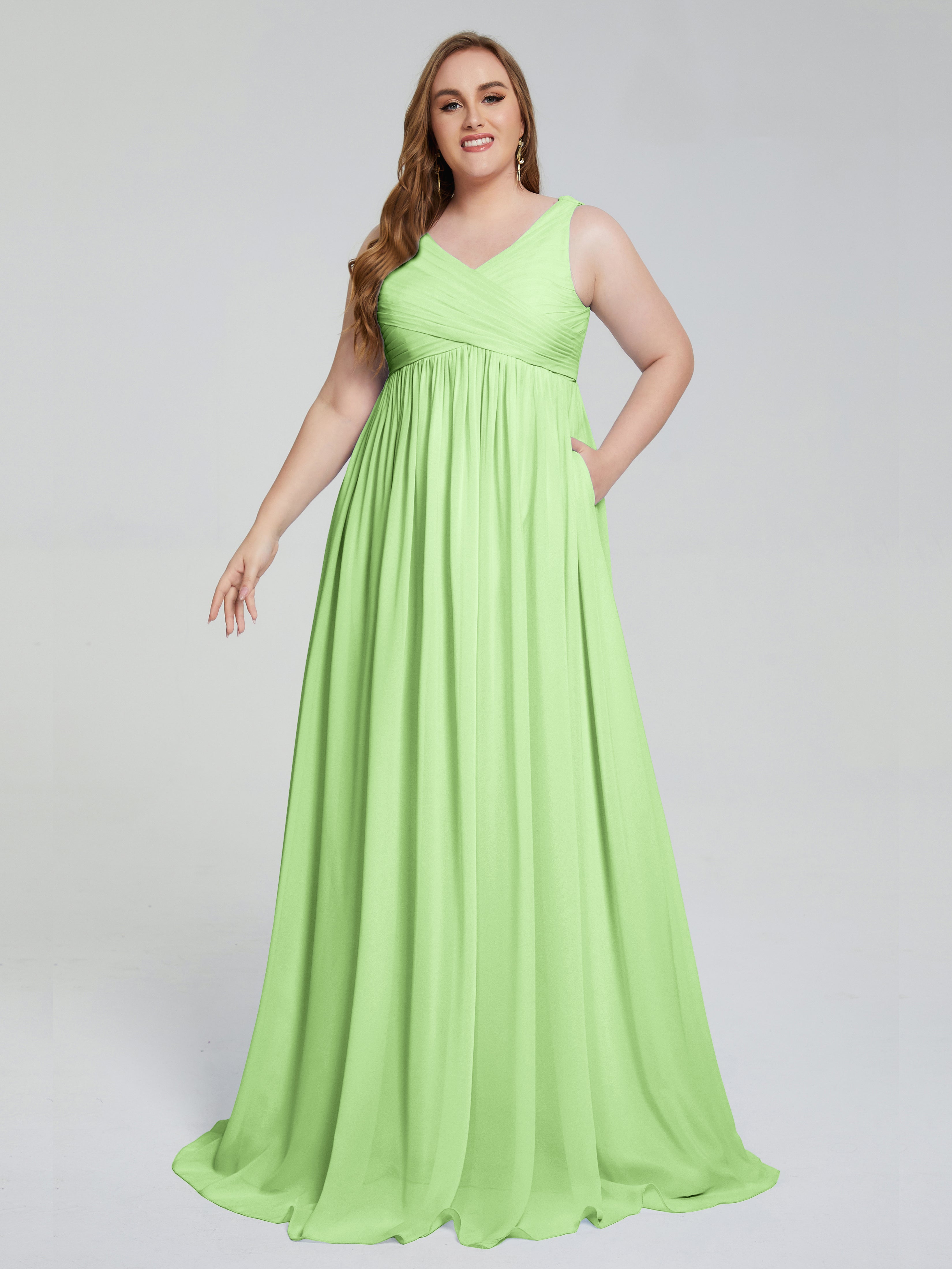 Angelina Sleeveless Plus Size Chiffon Long Bridesmaid Dresses