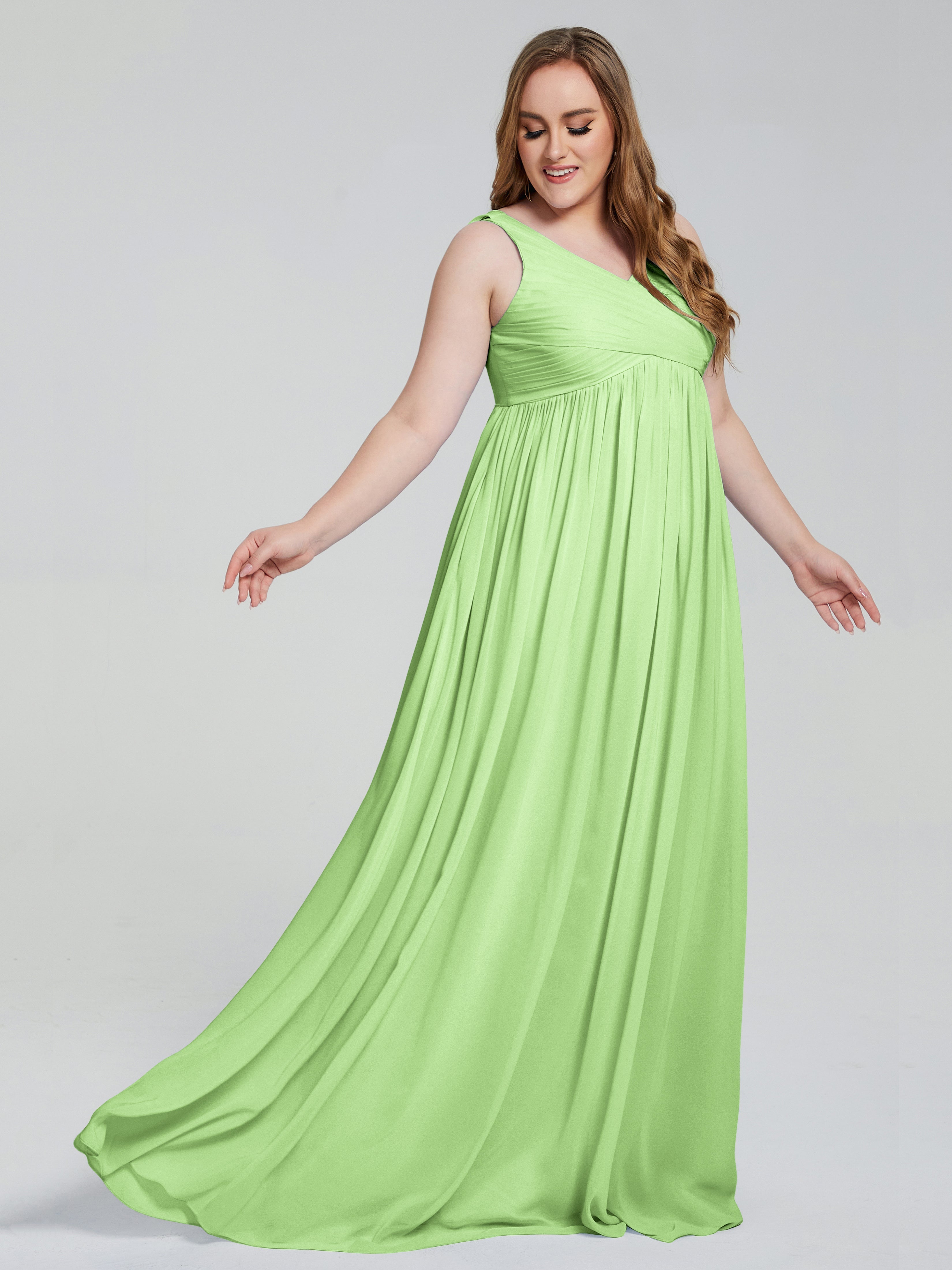 Angelina Sleeveless Plus Size Chiffon Long Bridesmaid Dresses