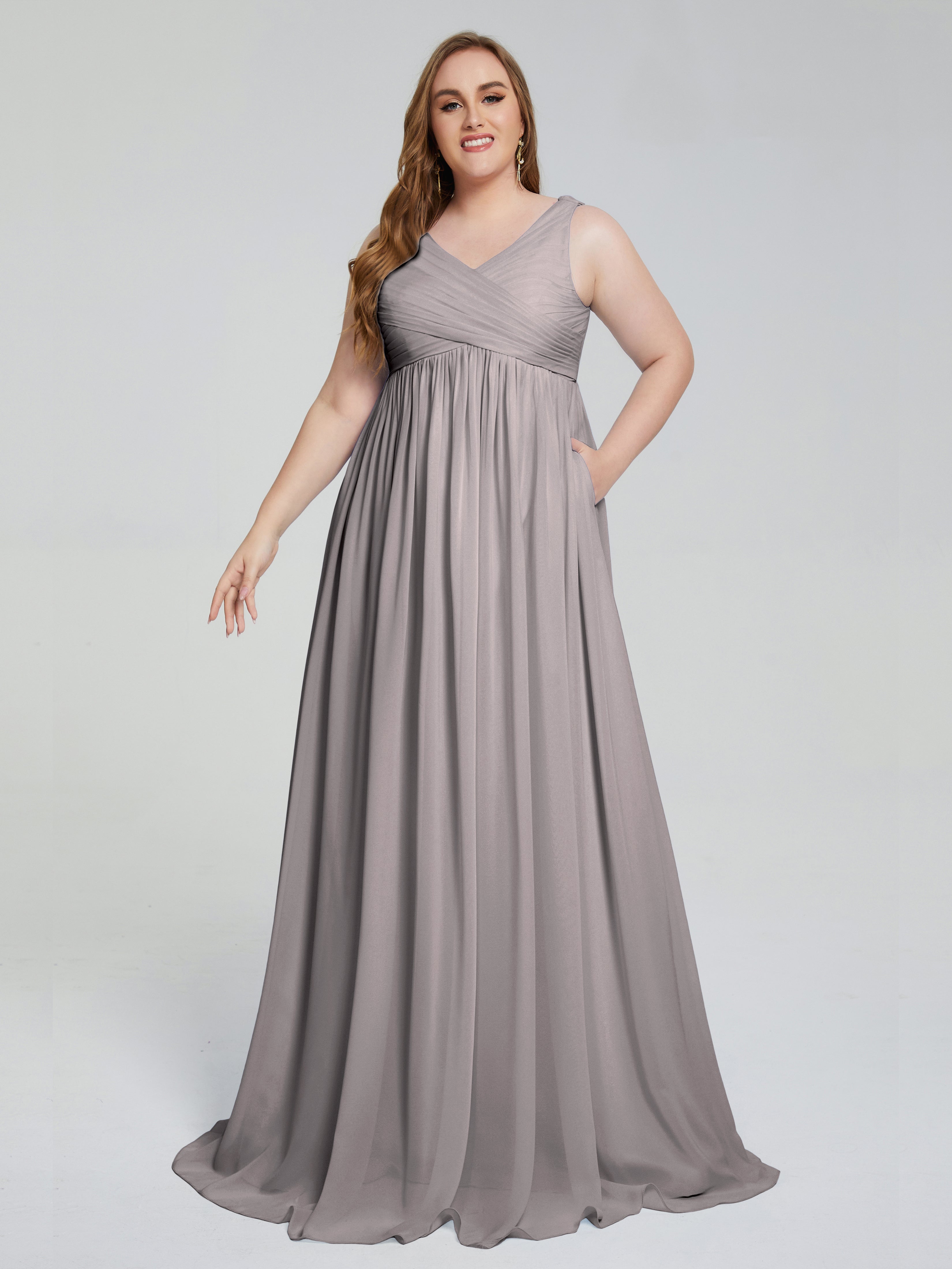 Angelina Sleeveless Plus Size Chiffon Long Bridesmaid Dresses