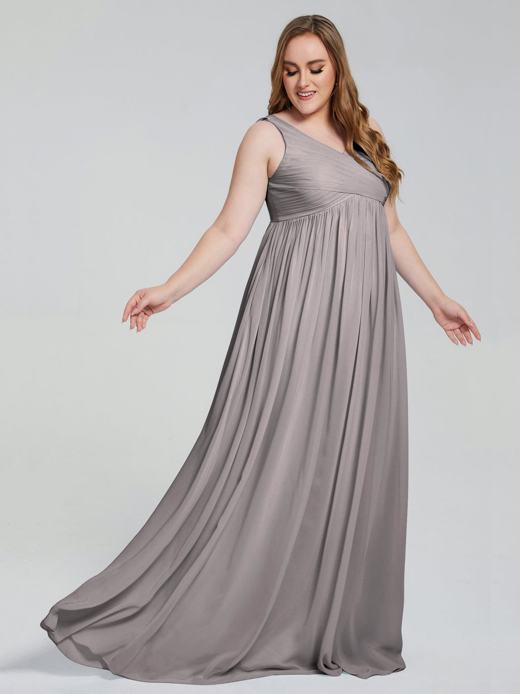Angelina Sleeveless Plus Size Chiffon Long Bridesmaid Dresses