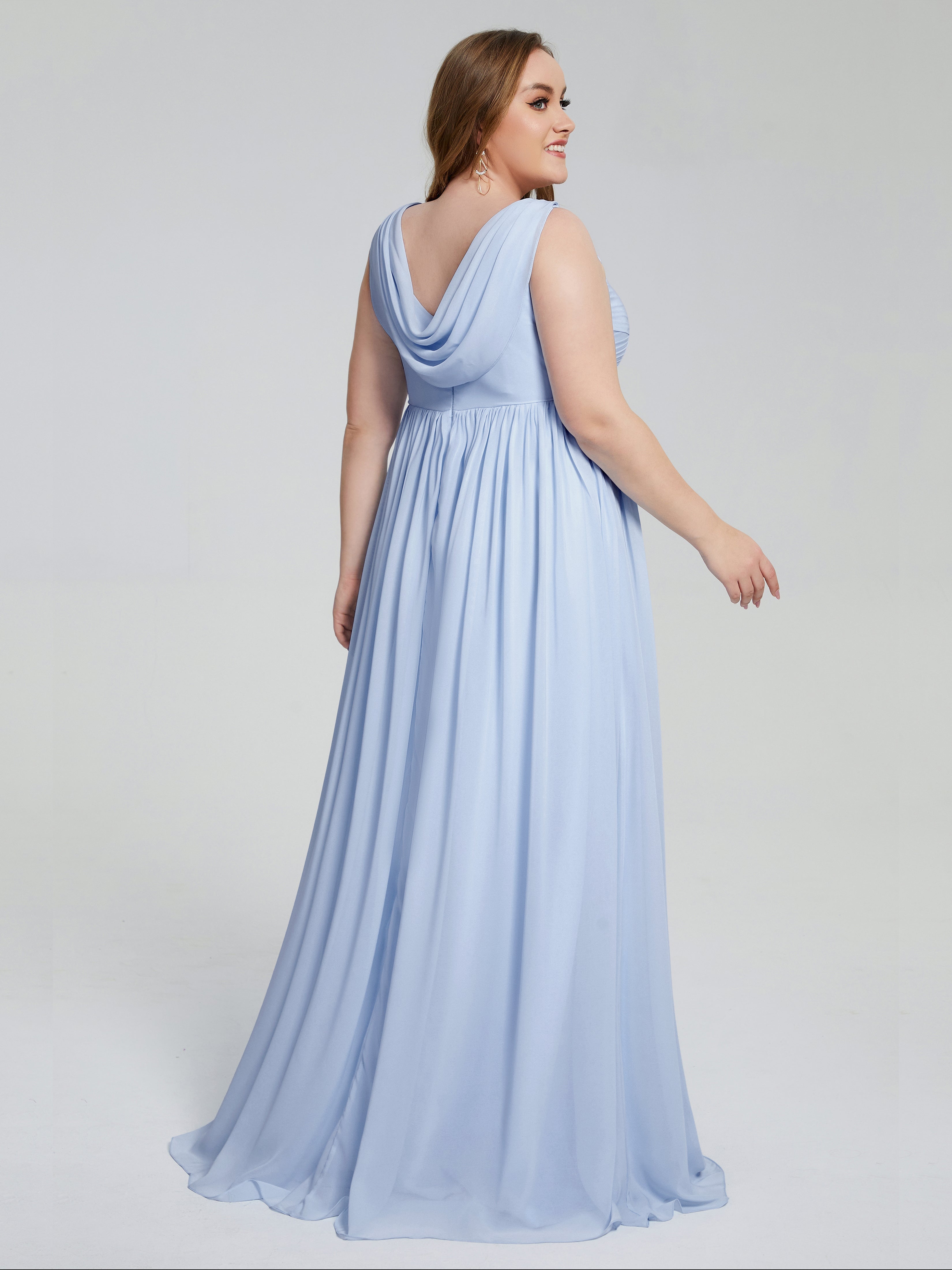 Angelina Sleeveless Plus Size Chiffon Long Bridesmaid Dresses
