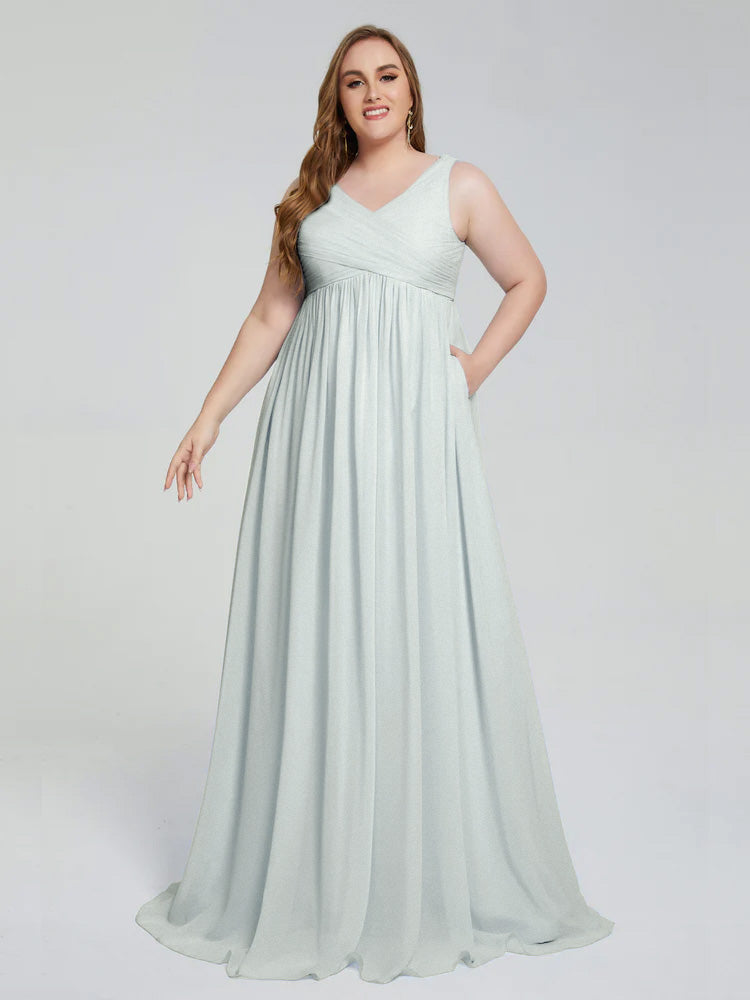 Angelina Sleeveless Plus Size Chiffon Long Bridesmaid Dresses