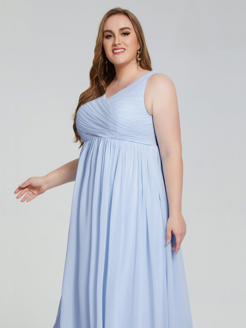 Angelina Sleeveless Plus Size Chiffon Long Bridesmaid Dresses