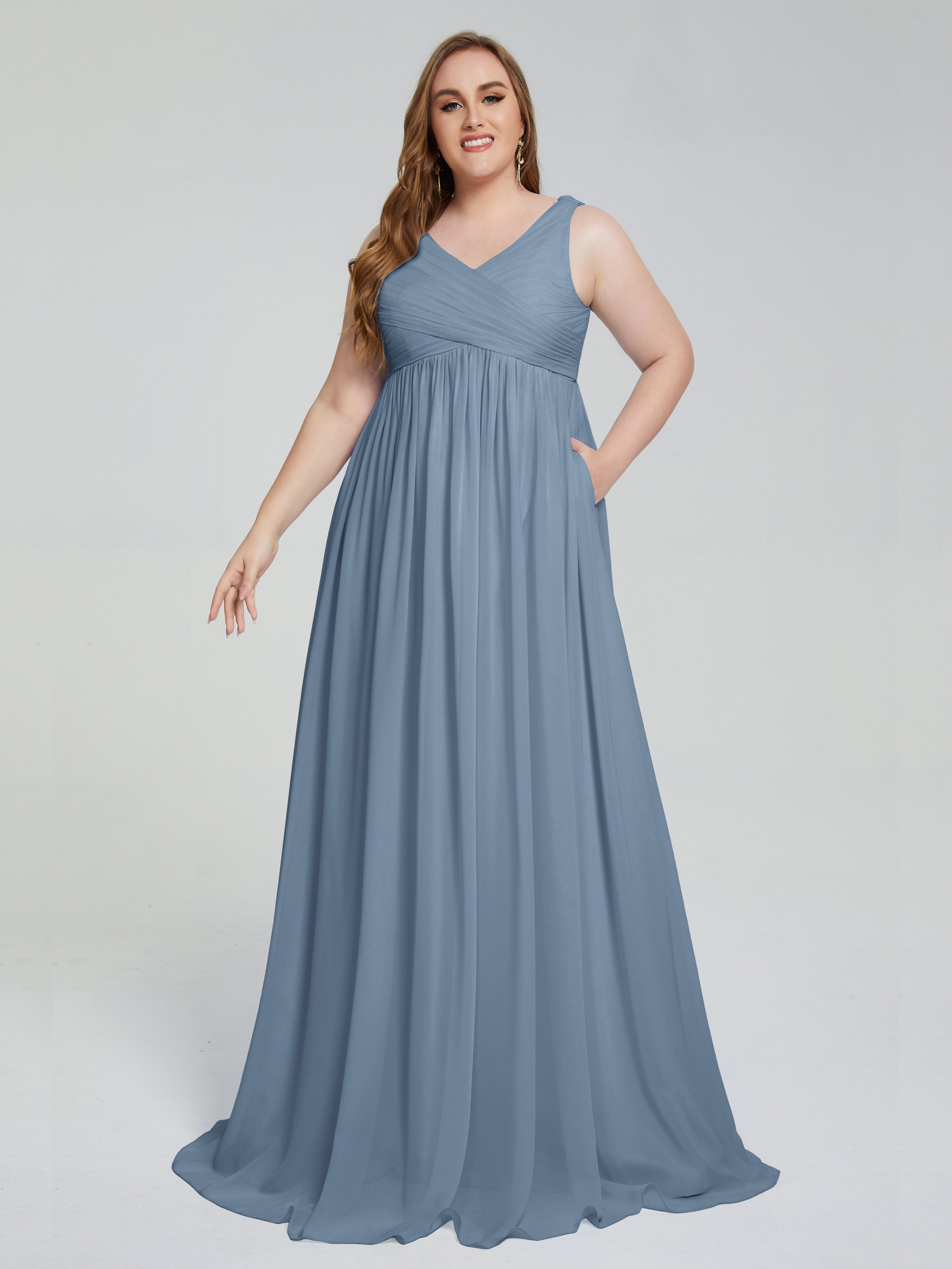 Angelina Sleeveless Plus Size Chiffon Long Bridesmaid Dresses