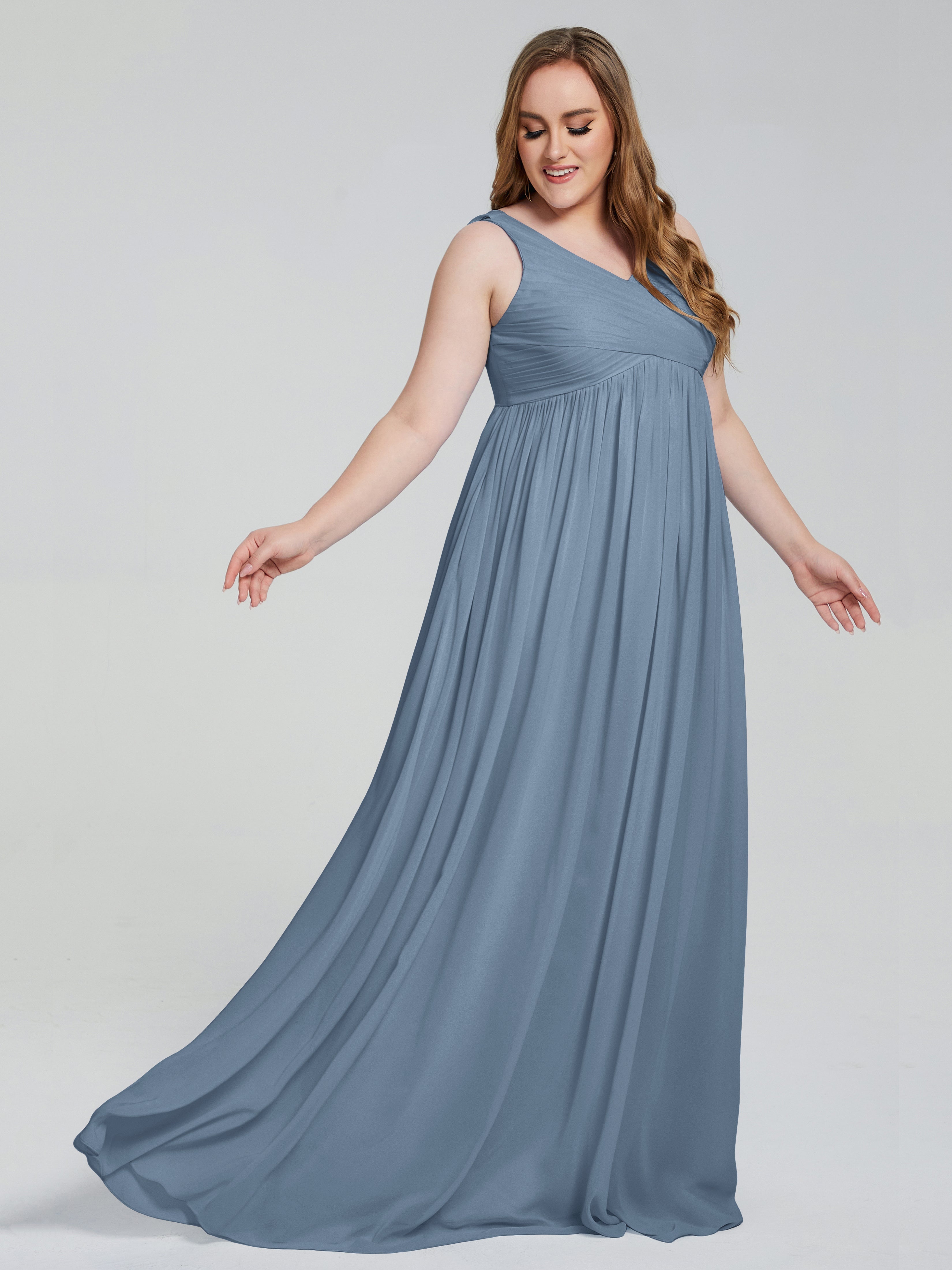 Angelina Sleeveless Plus Size Chiffon Long Bridesmaid Dresses