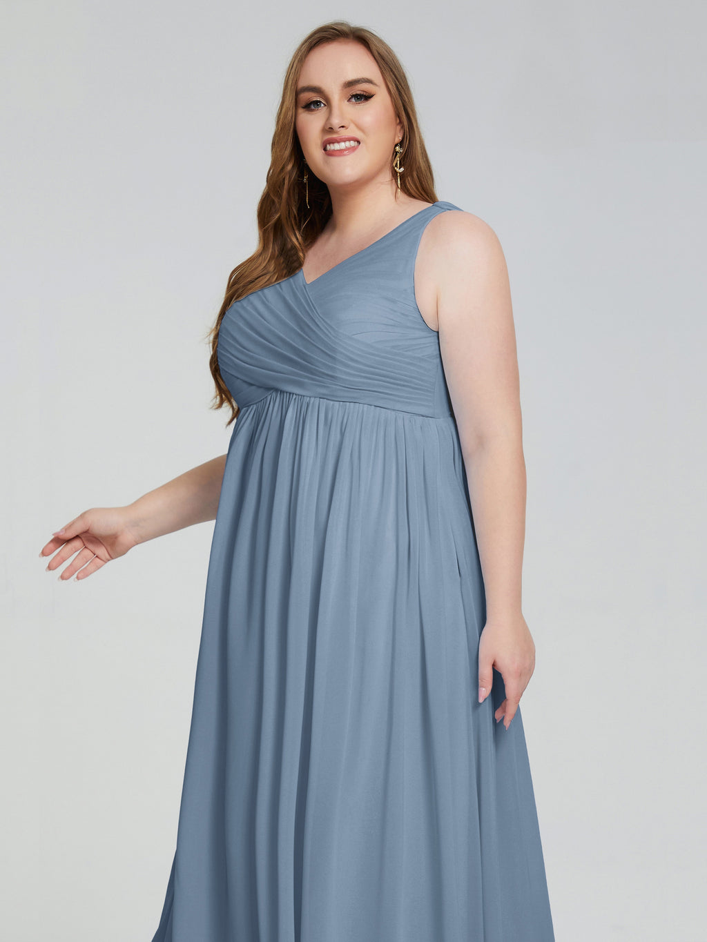 Angelina Sleeveless Plus Size Chiffon Long Bridesmaid Dresses
