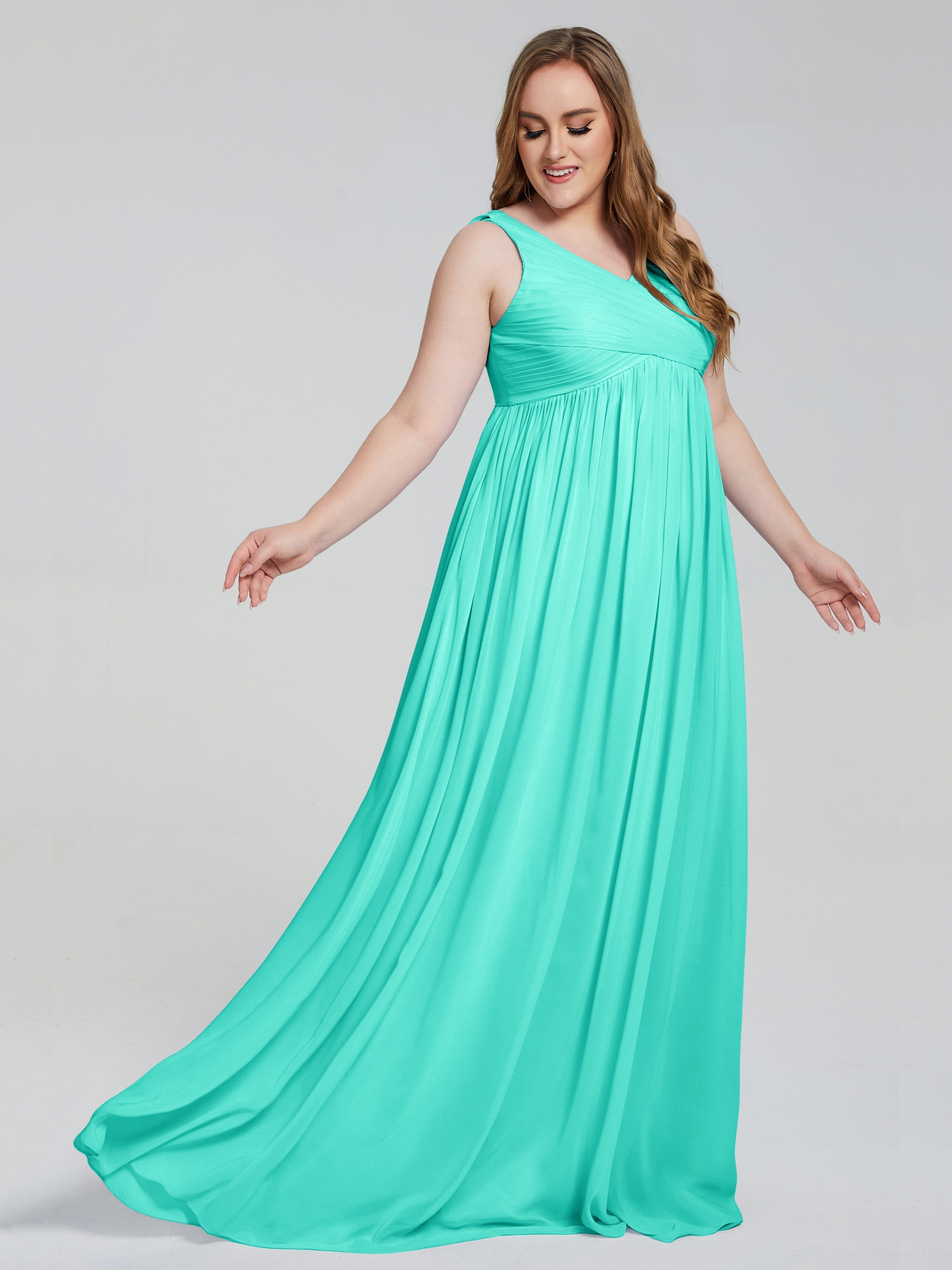 Angelina Sleeveless Plus Size Chiffon Long Bridesmaid Dresses