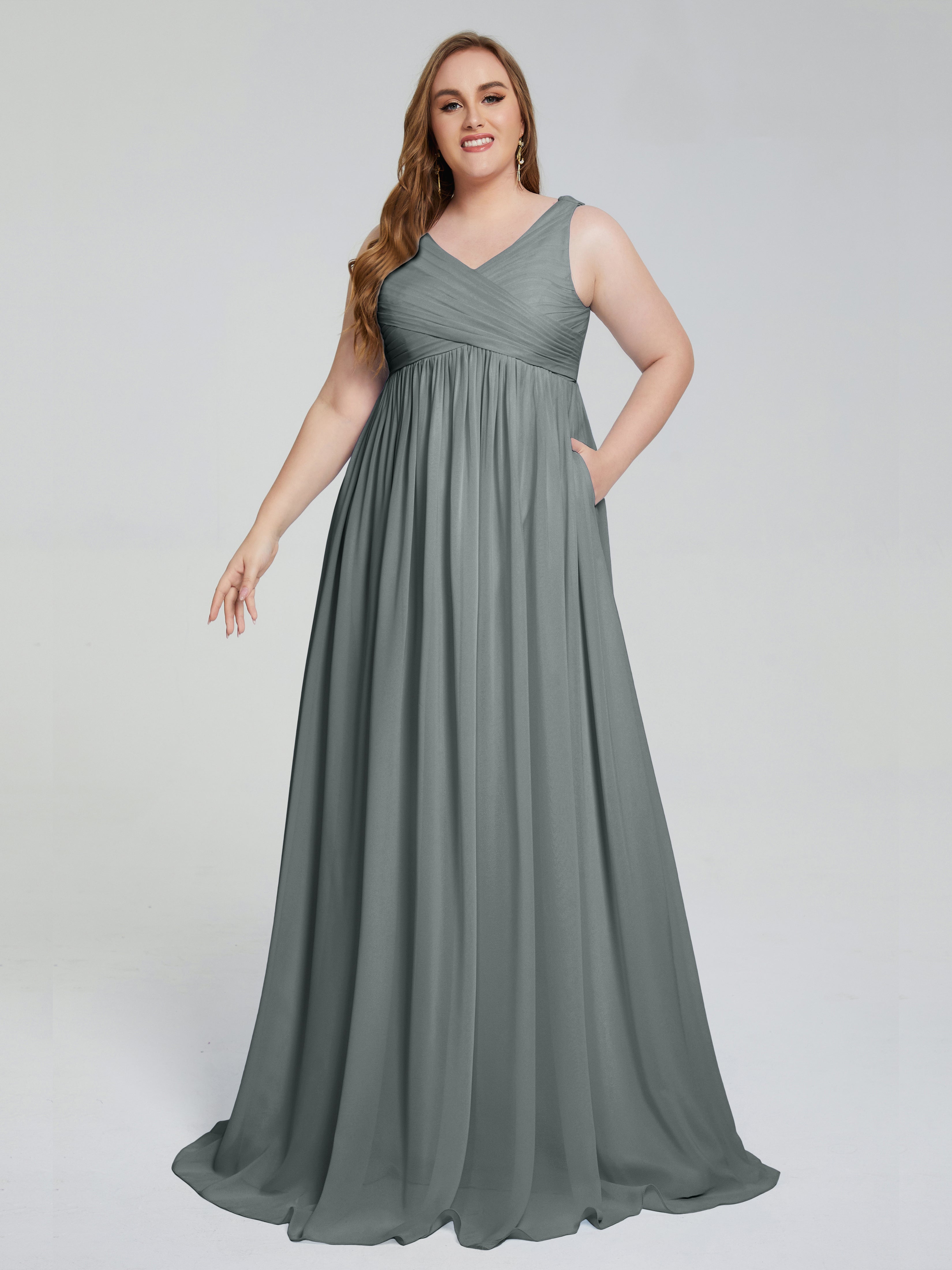 Angelina Sleeveless Plus Size Chiffon Long Bridesmaid Dresses