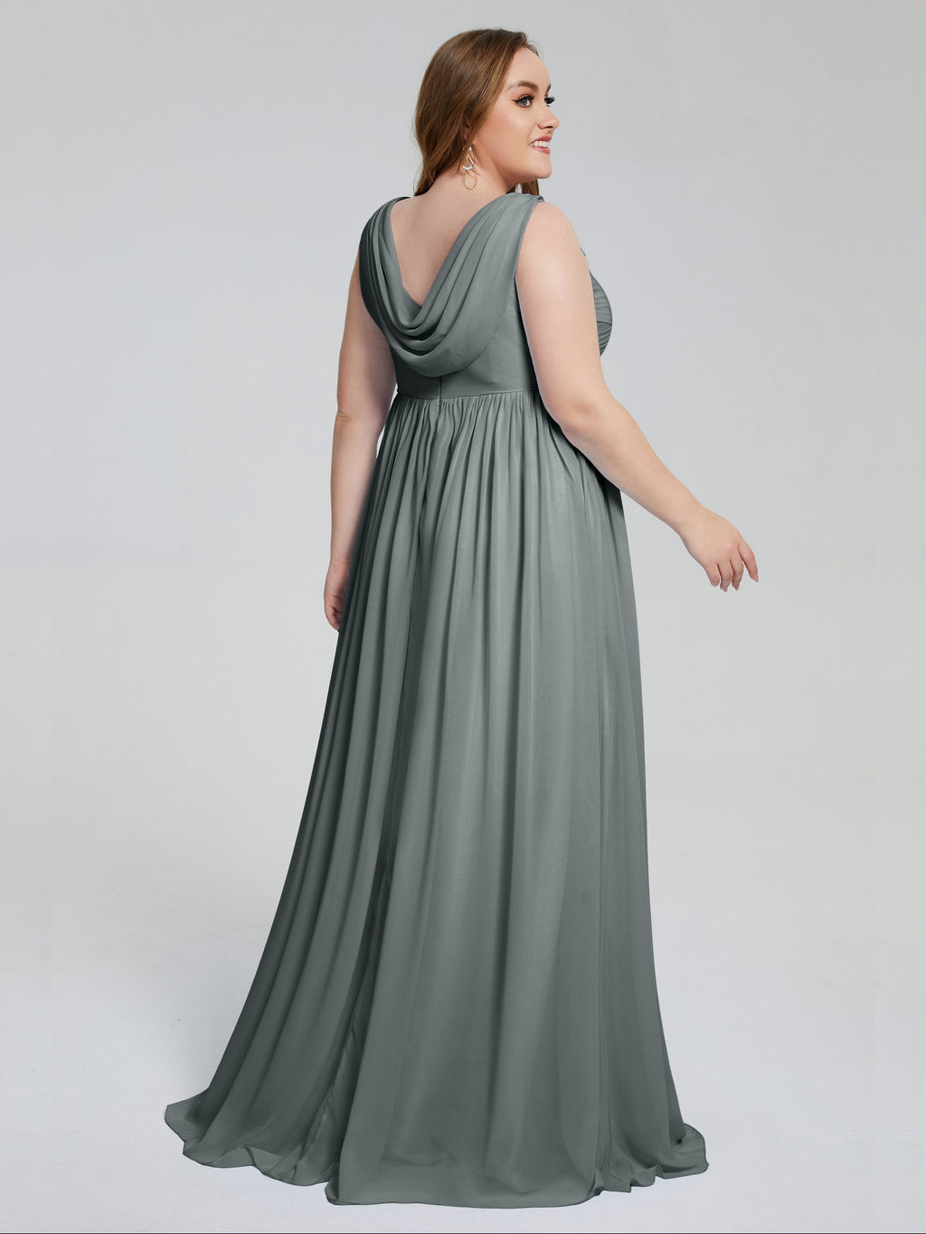 Angelina Sleeveless Plus Size Chiffon Long Bridesmaid Dresses
