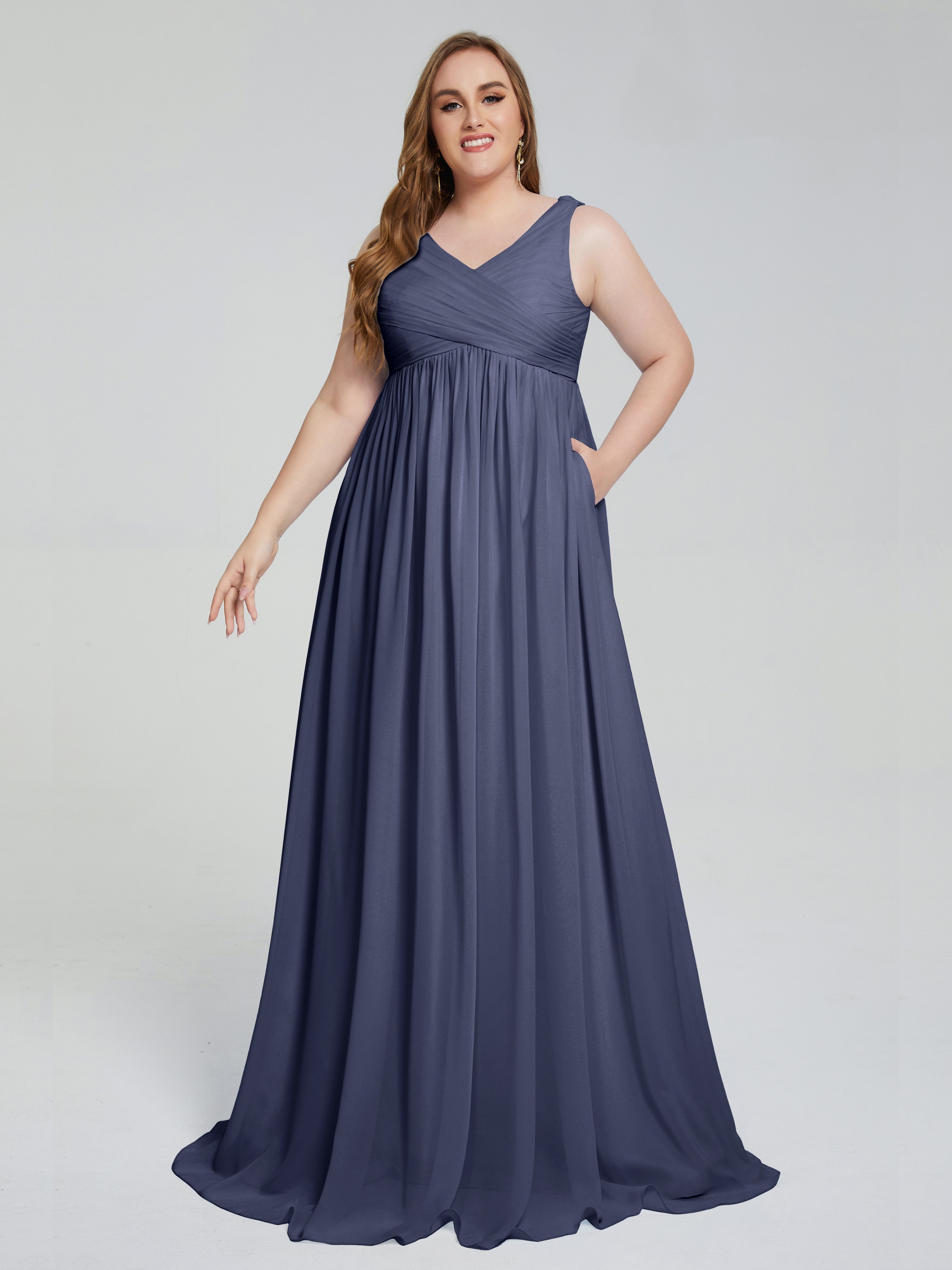 Angelina Sleeveless Plus Size Chiffon Long Bridesmaid Dresses