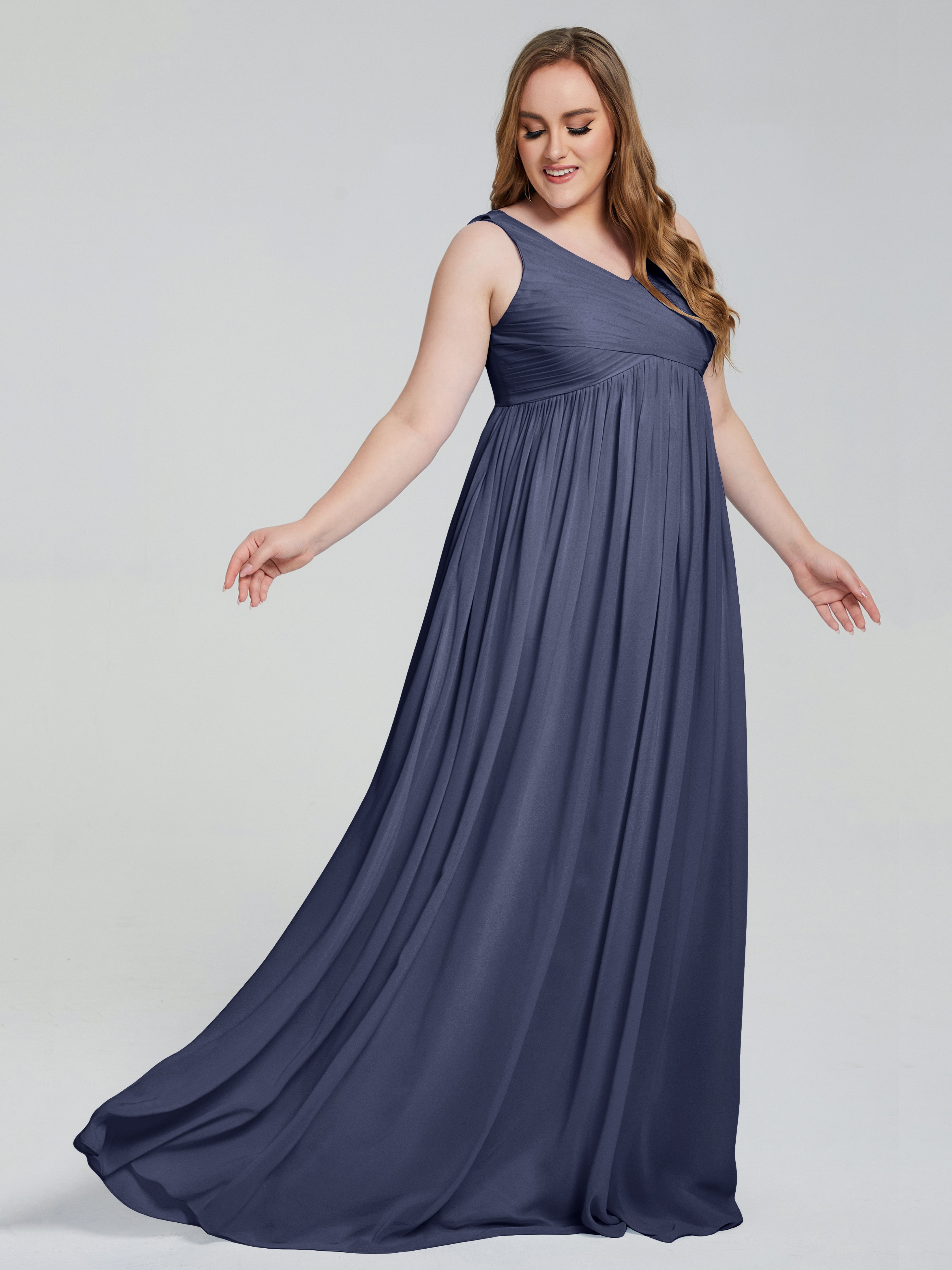 Angelina Sleeveless Plus Size Chiffon Long Bridesmaid Dresses