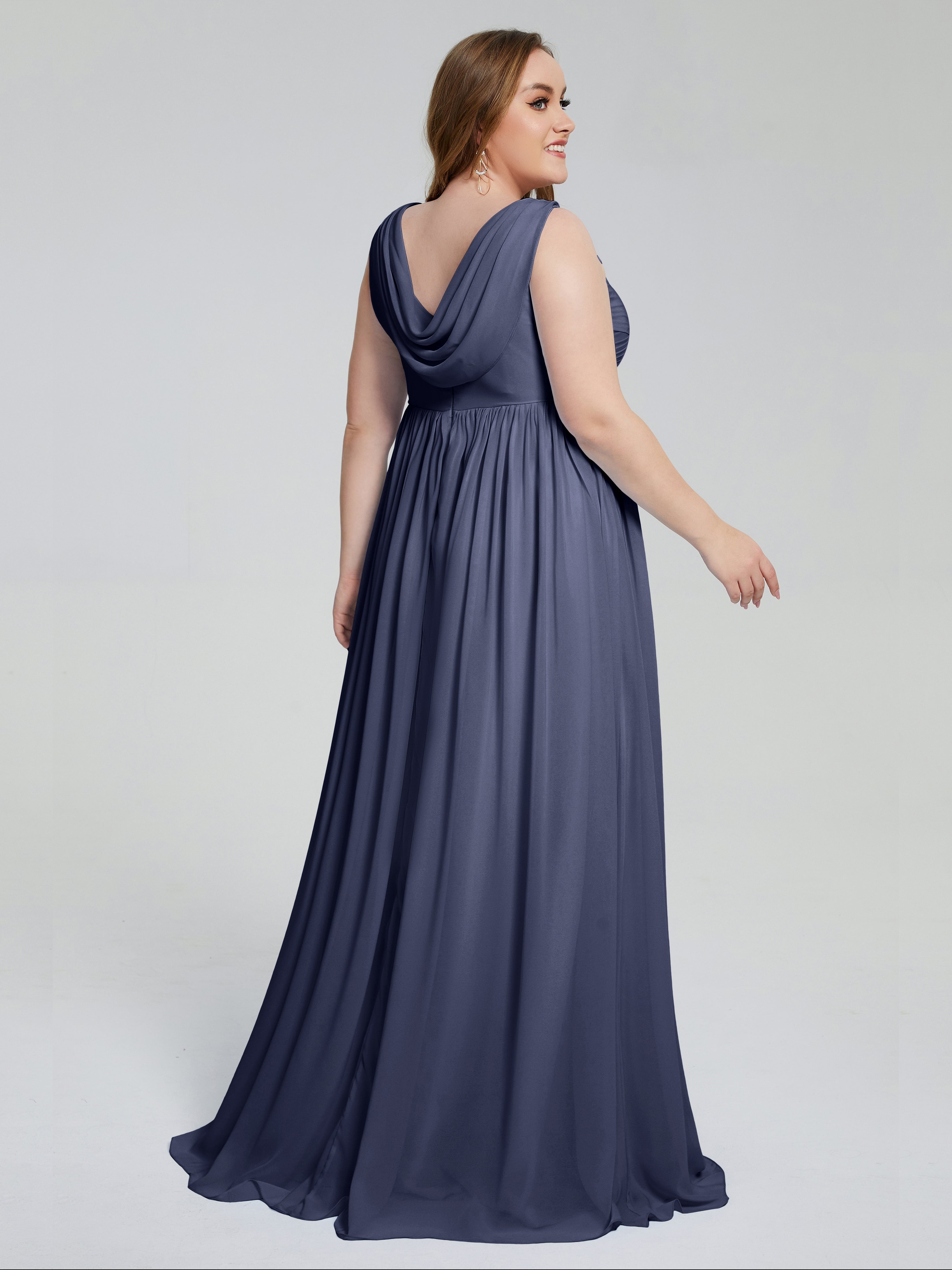 Angelina Sleeveless Plus Size Chiffon Long Bridesmaid Dresses