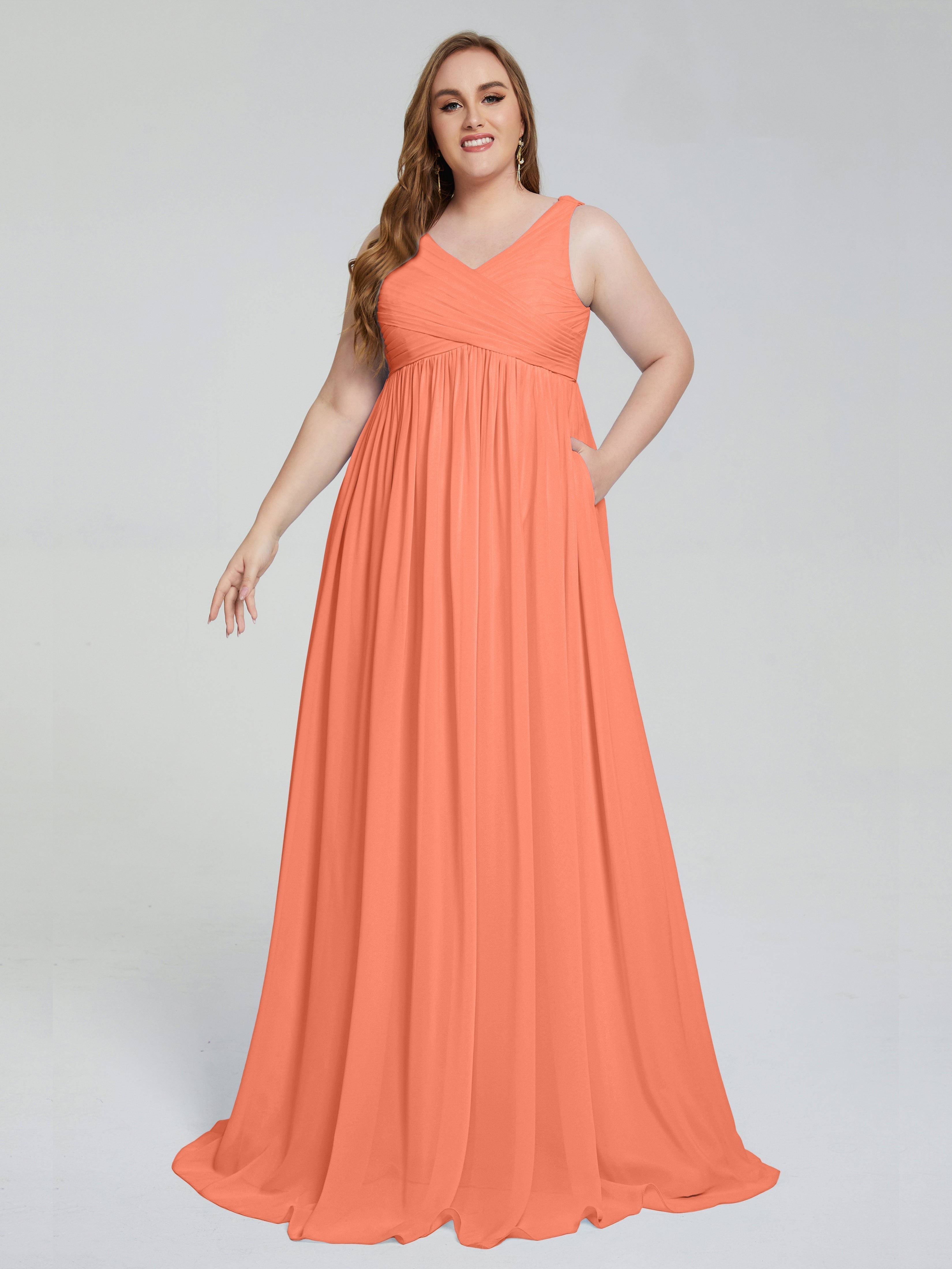 Angelina Sleeveless Plus Size Chiffon Long Bridesmaid Dresses