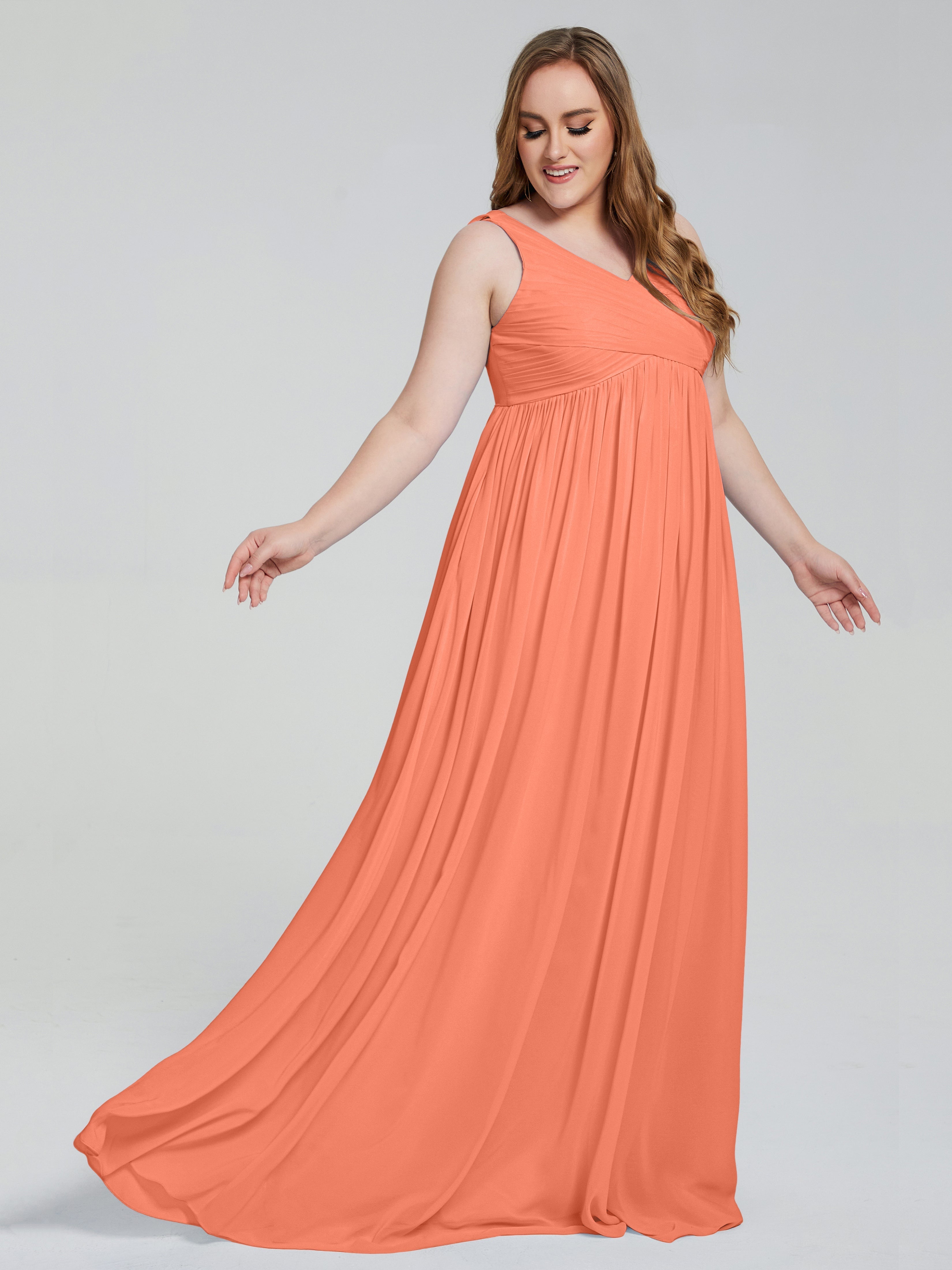 Angelina Sleeveless Plus Size Chiffon Long Bridesmaid Dresses