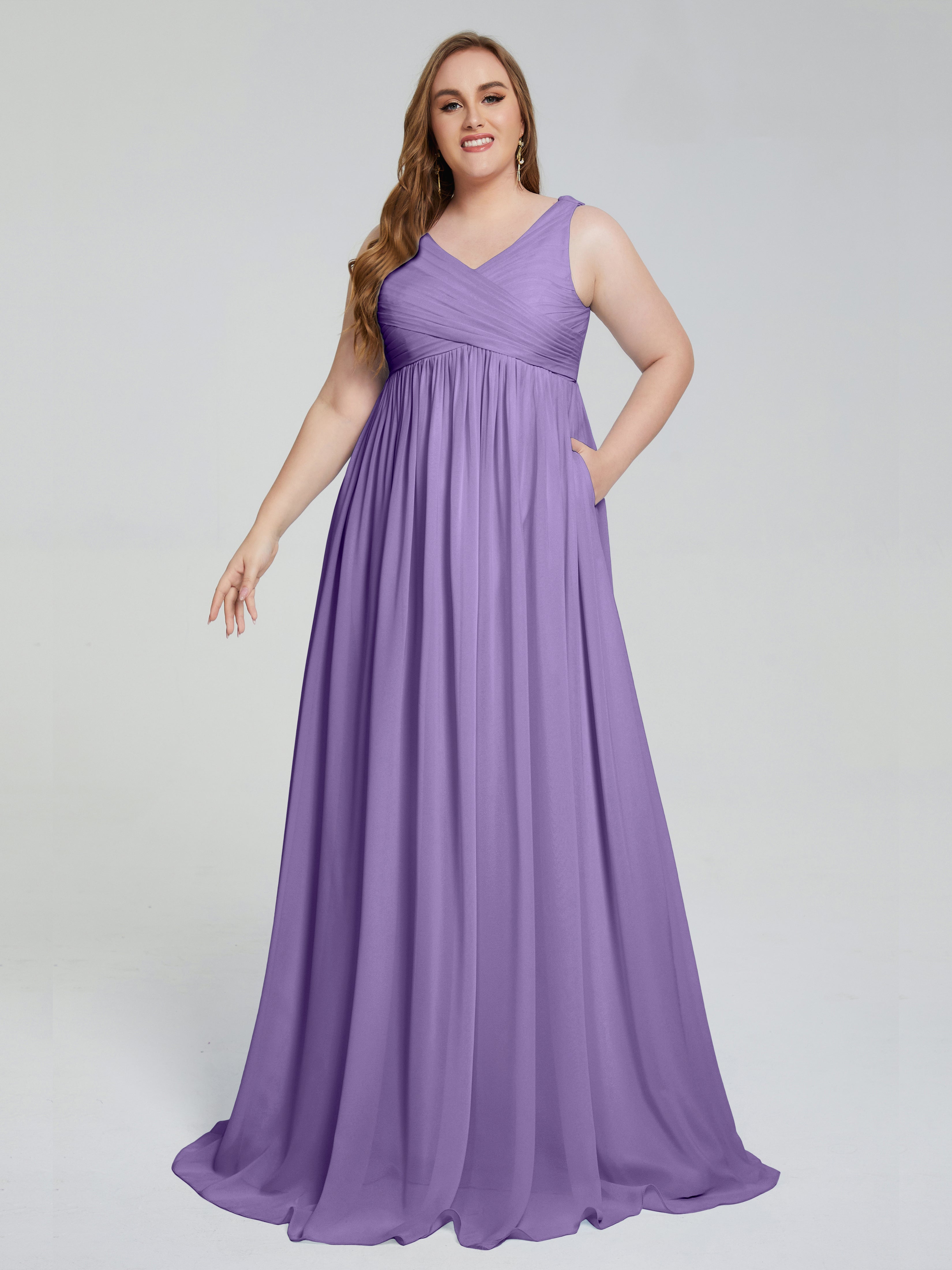 Angelina Sleeveless Plus Size Chiffon Long Bridesmaid Dresses