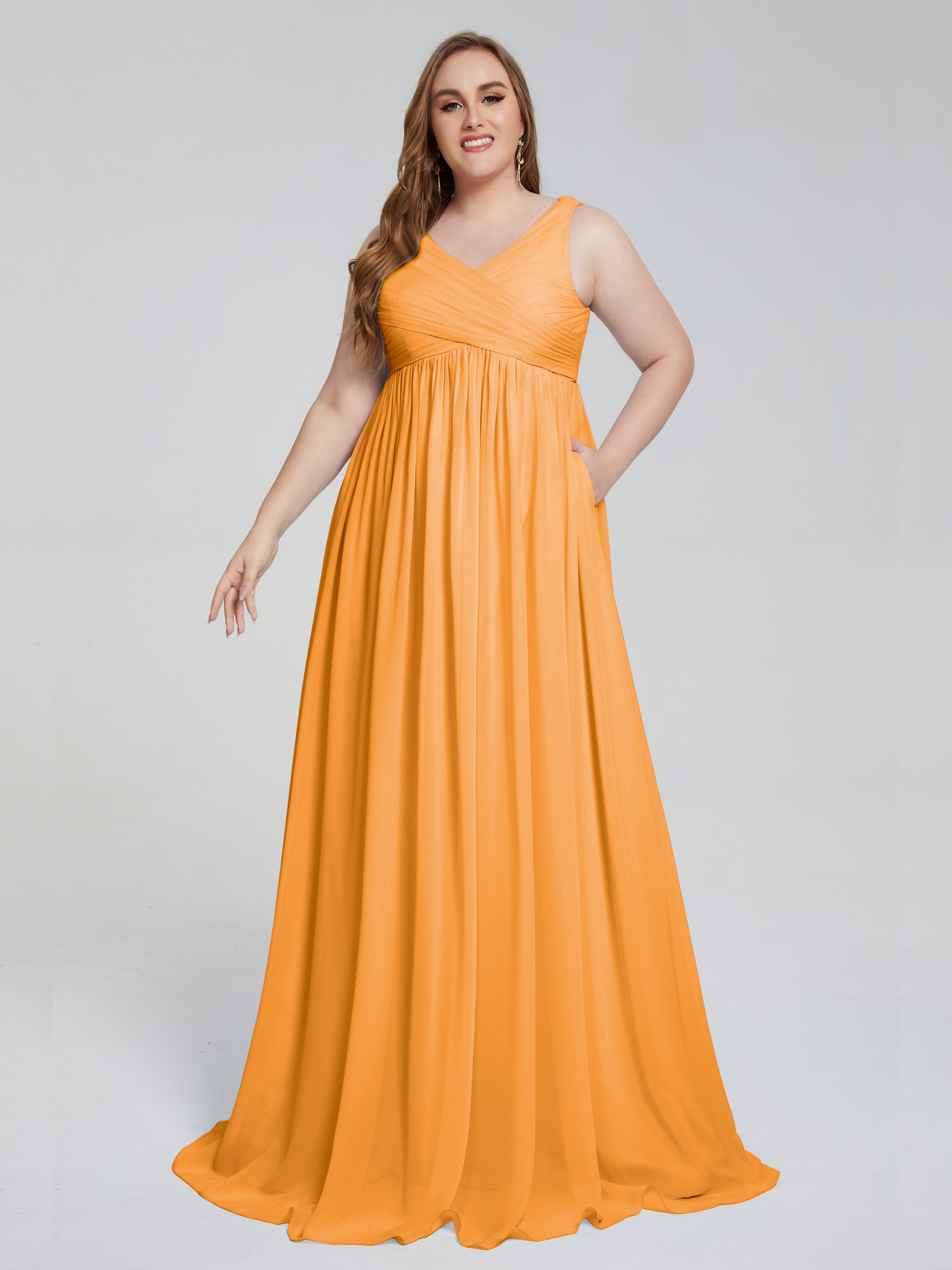 Angelina Sleeveless Plus Size Chiffon Long Bridesmaid Dresses