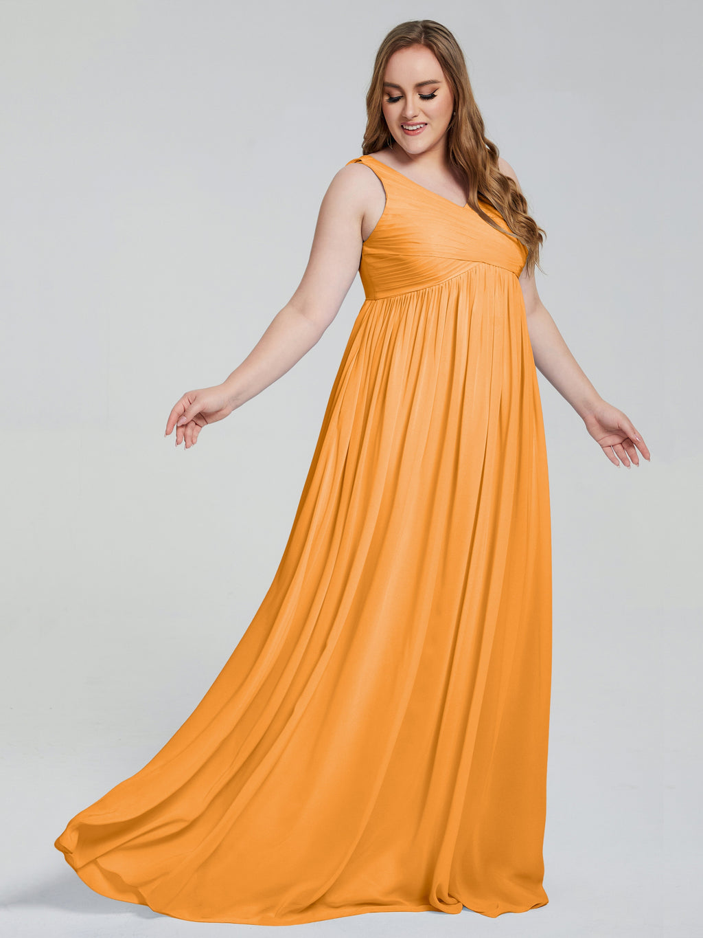 Angelina Sleeveless Plus Size Chiffon Long Bridesmaid Dresses