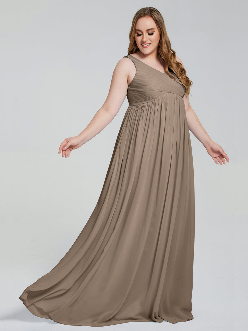 Angelina Sleeveless Plus Size Chiffon Long Bridesmaid Dresses