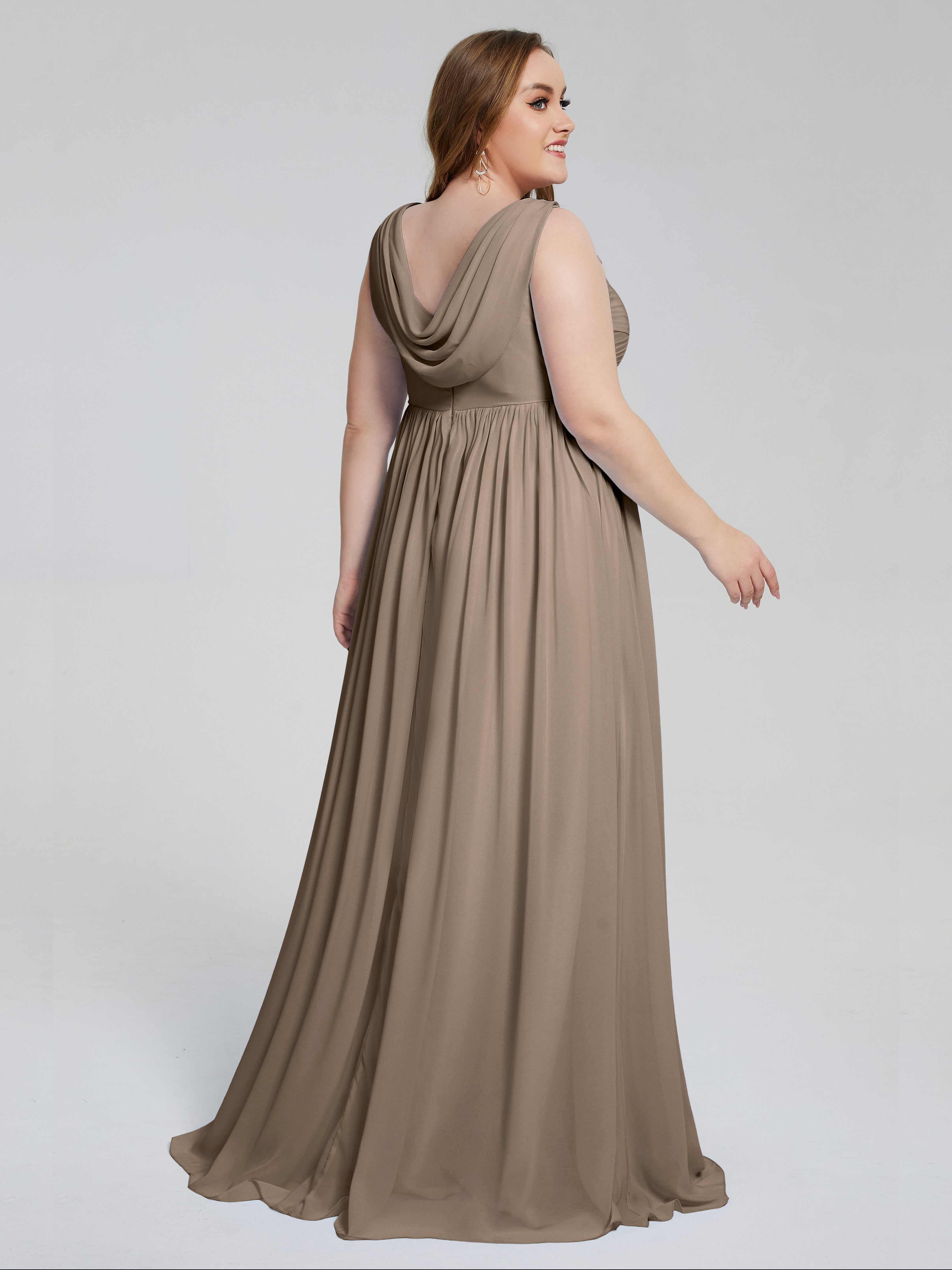 Angelina Sleeveless Plus Size Chiffon Long Bridesmaid Dresses