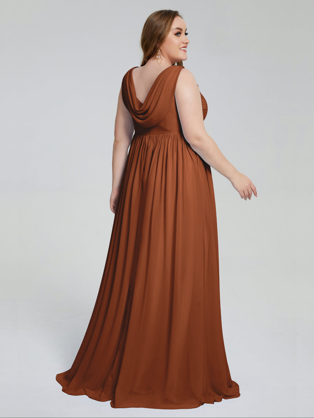 Angelina Sleeveless Plus Size Chiffon Long Bridesmaid Dresses